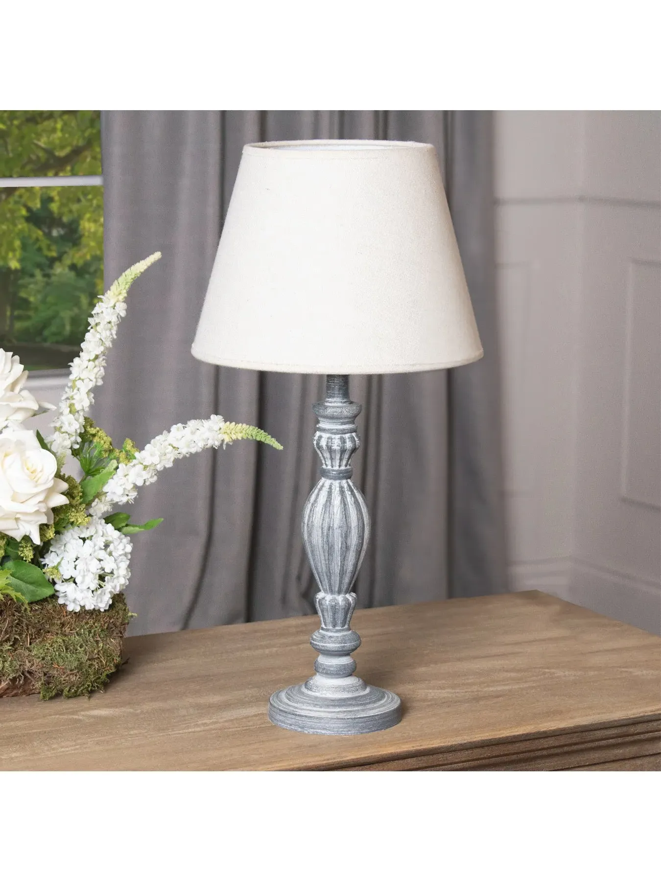 Table Lamp with Carved Base - Natural, Linen