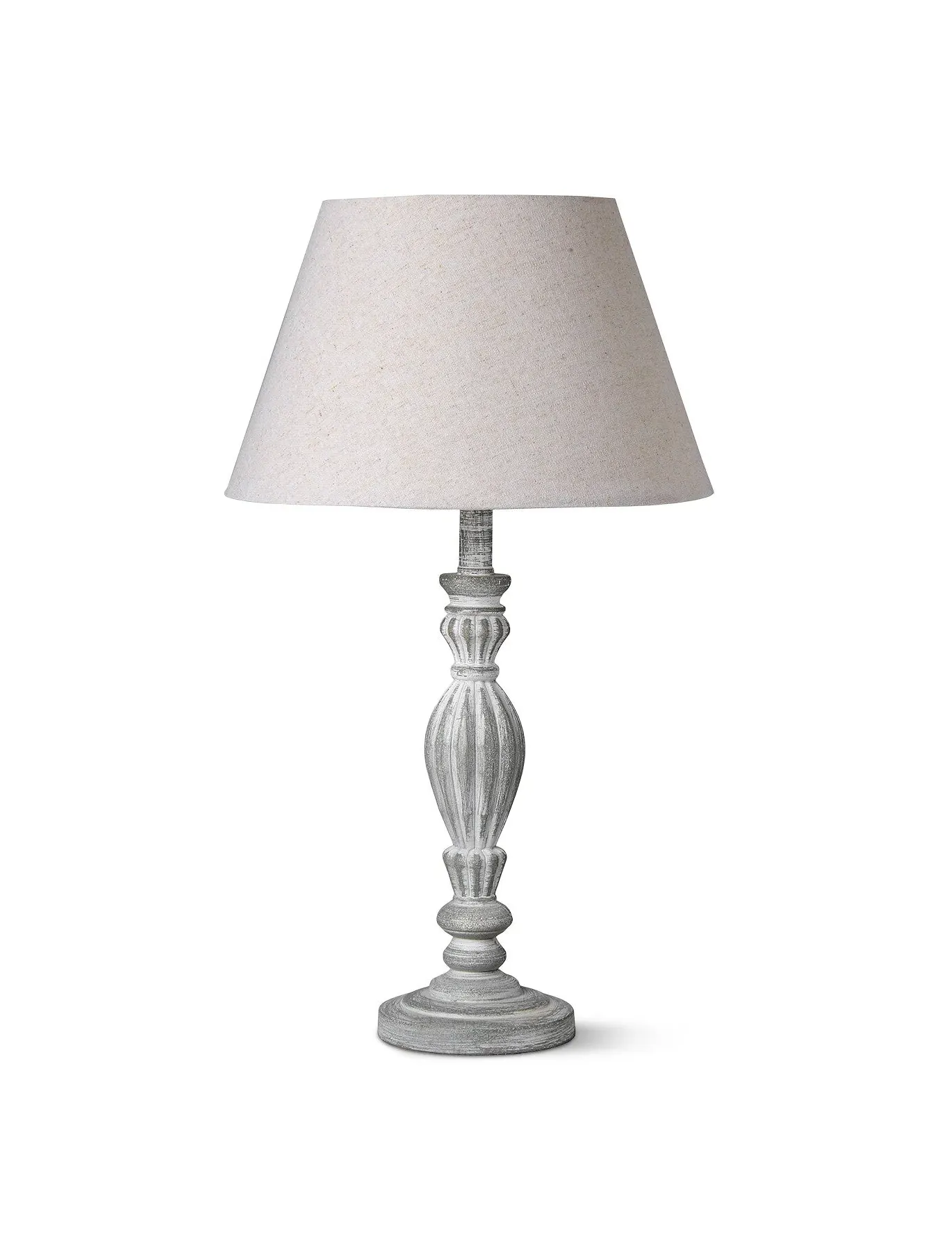 Table Lamp with Carved Base - Natural, Linen image
