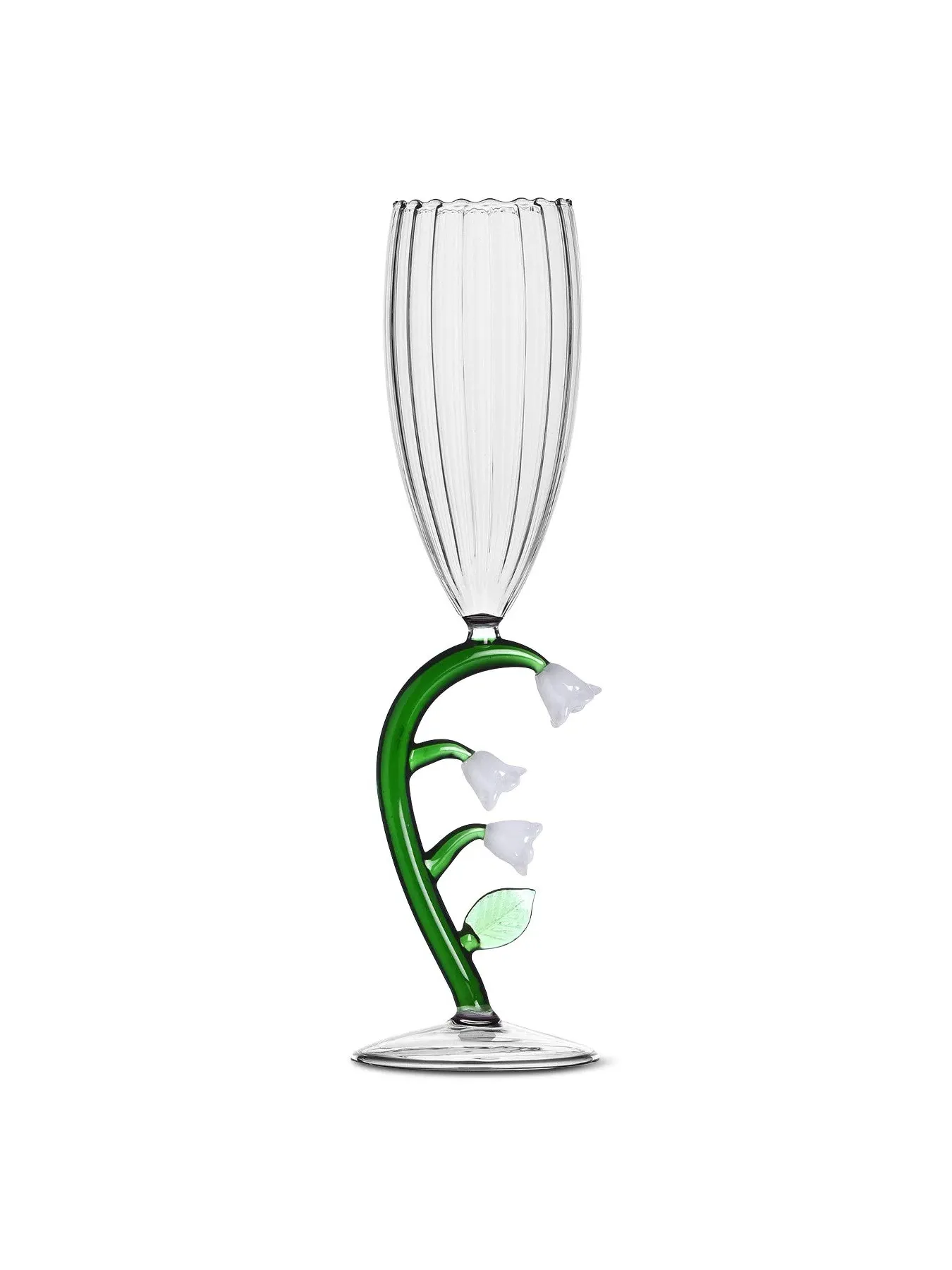 Optical Flute Glass with Flower Design - White