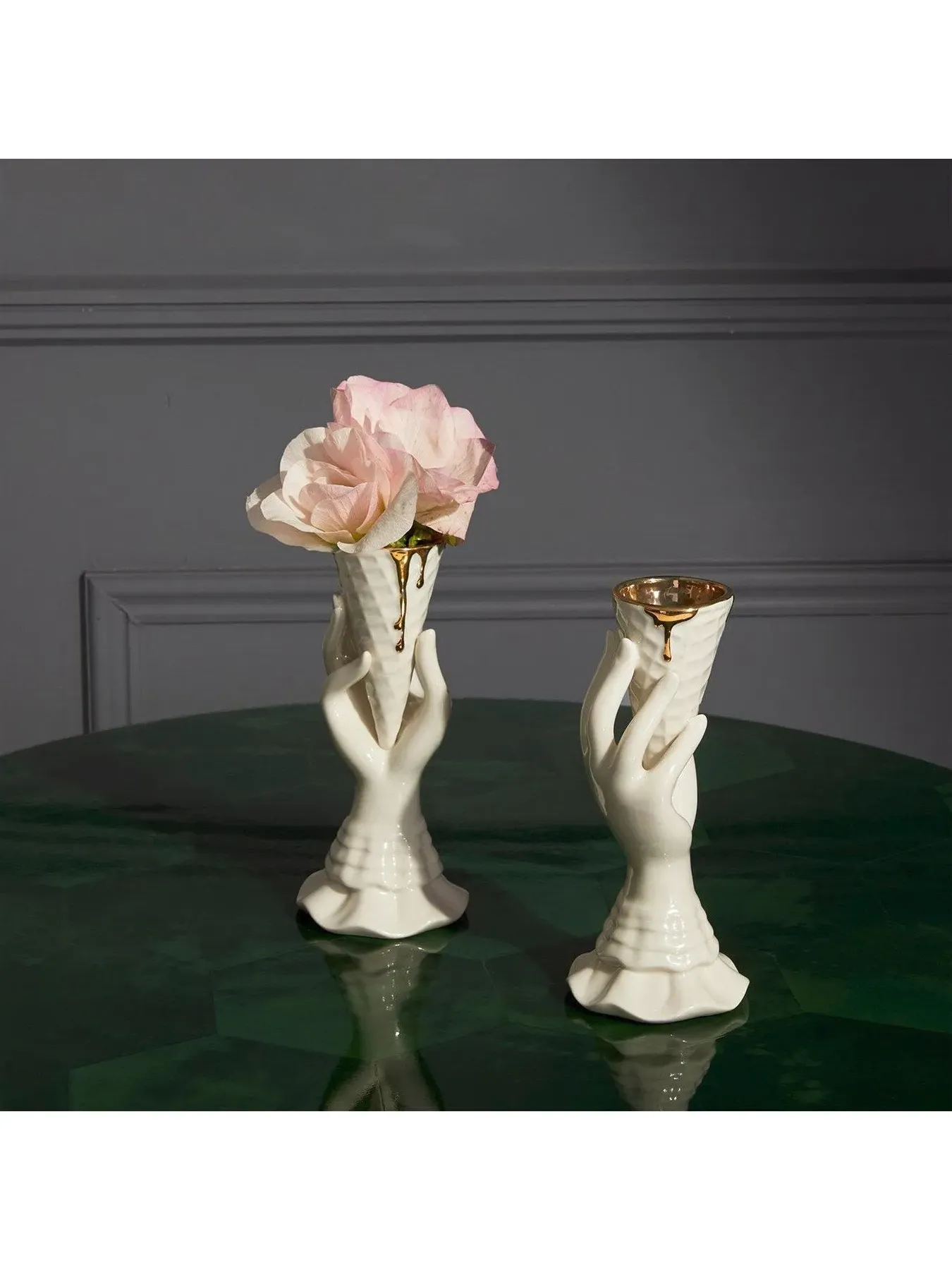 Cone Vase with Gold Detail - White, Ceramic