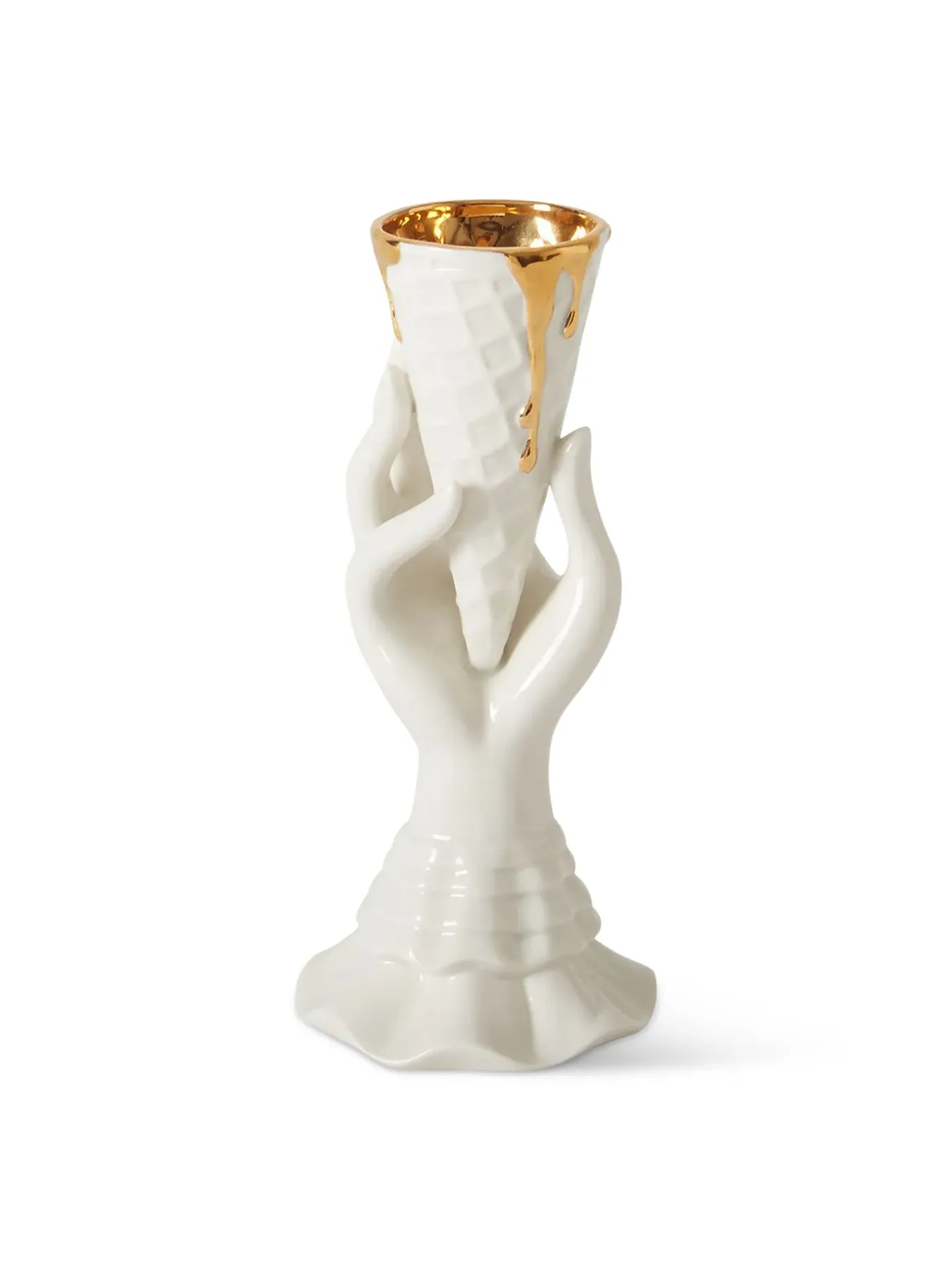 Cone Vase with Gold Detail - White, Ceramic image