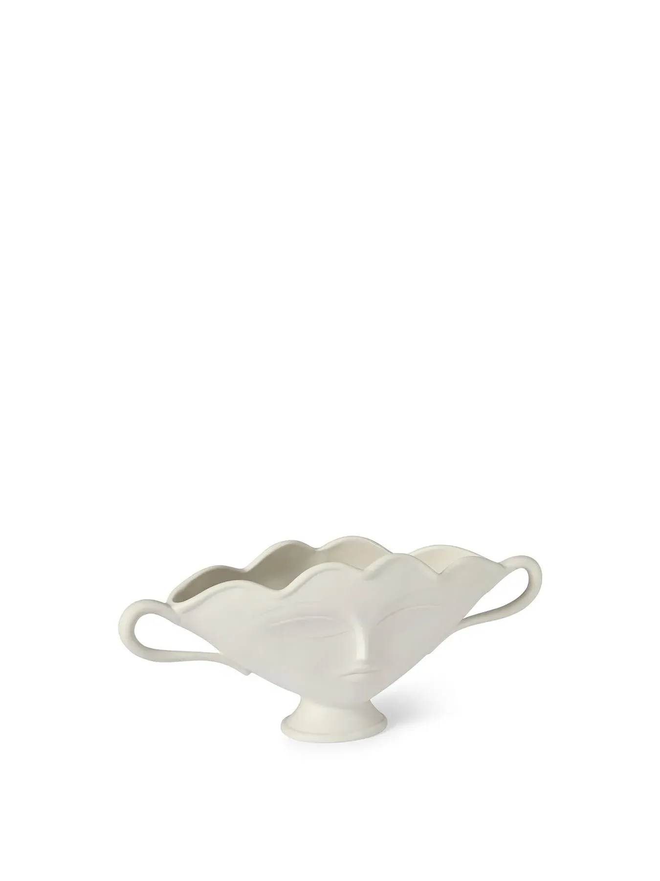 Small Decorative Urn with Face Design - White