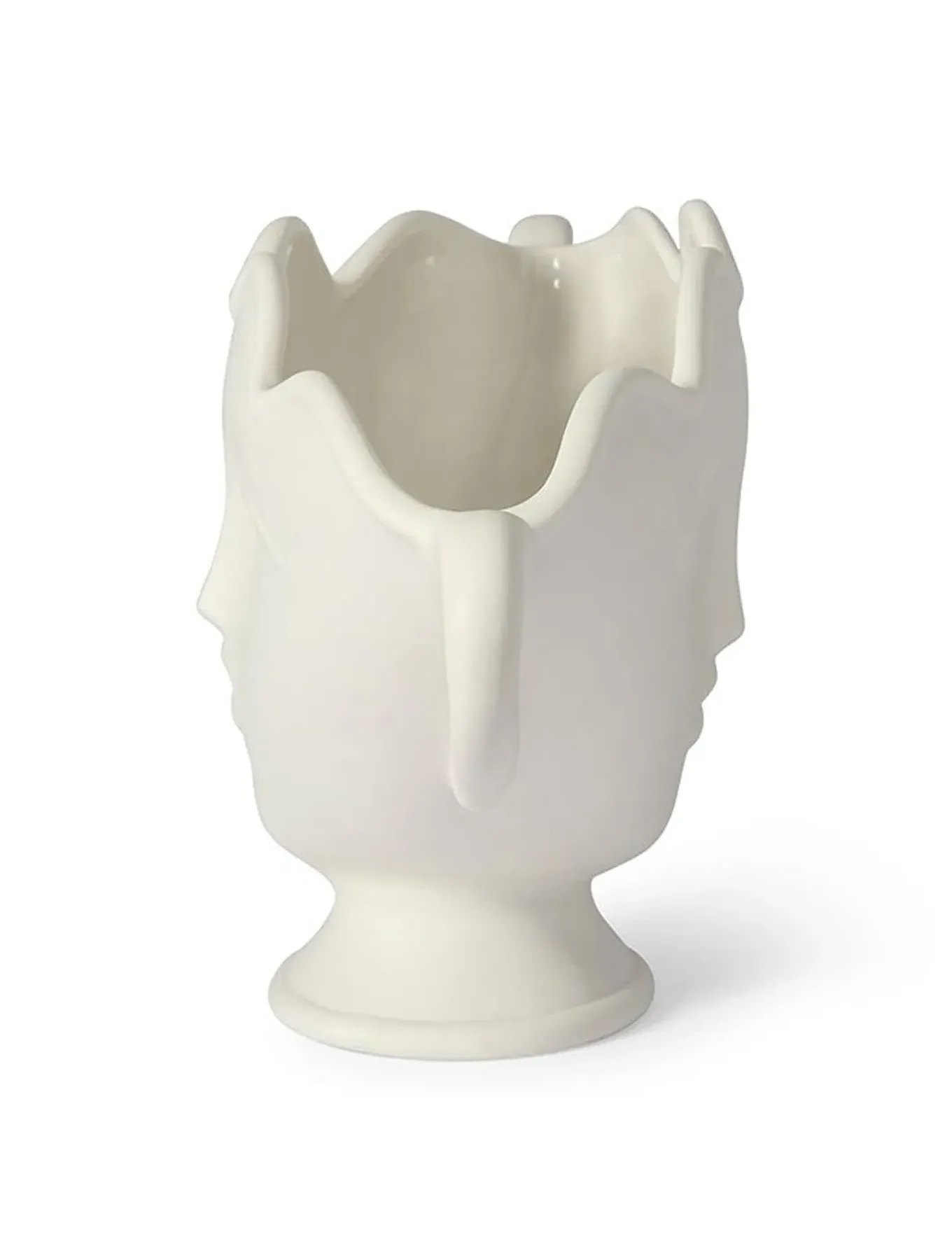 Small Decorative Urn with Face Design - White