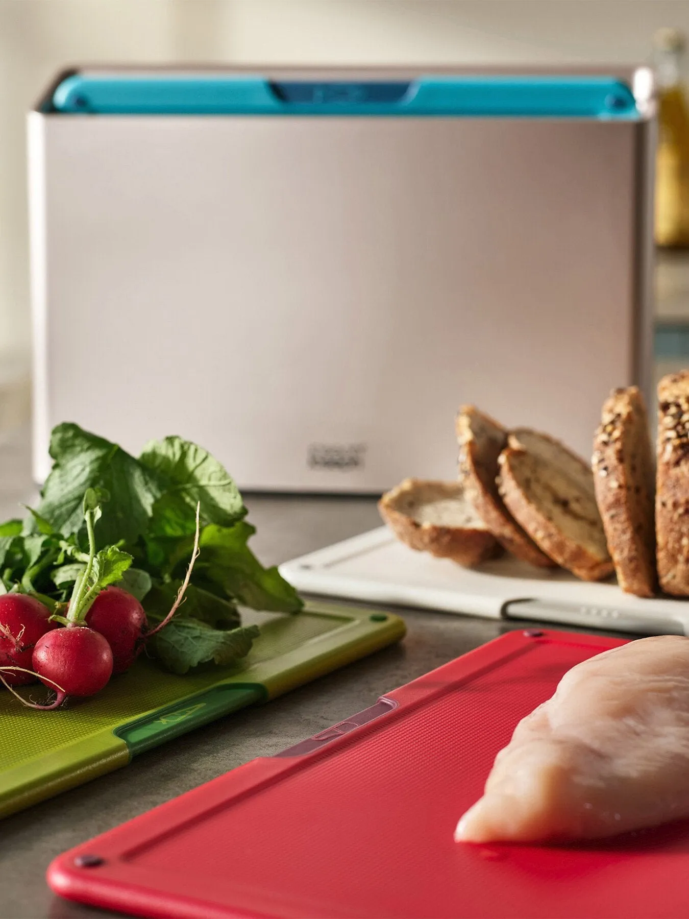 4-Piece Cutting Board Set with Stand - Silver