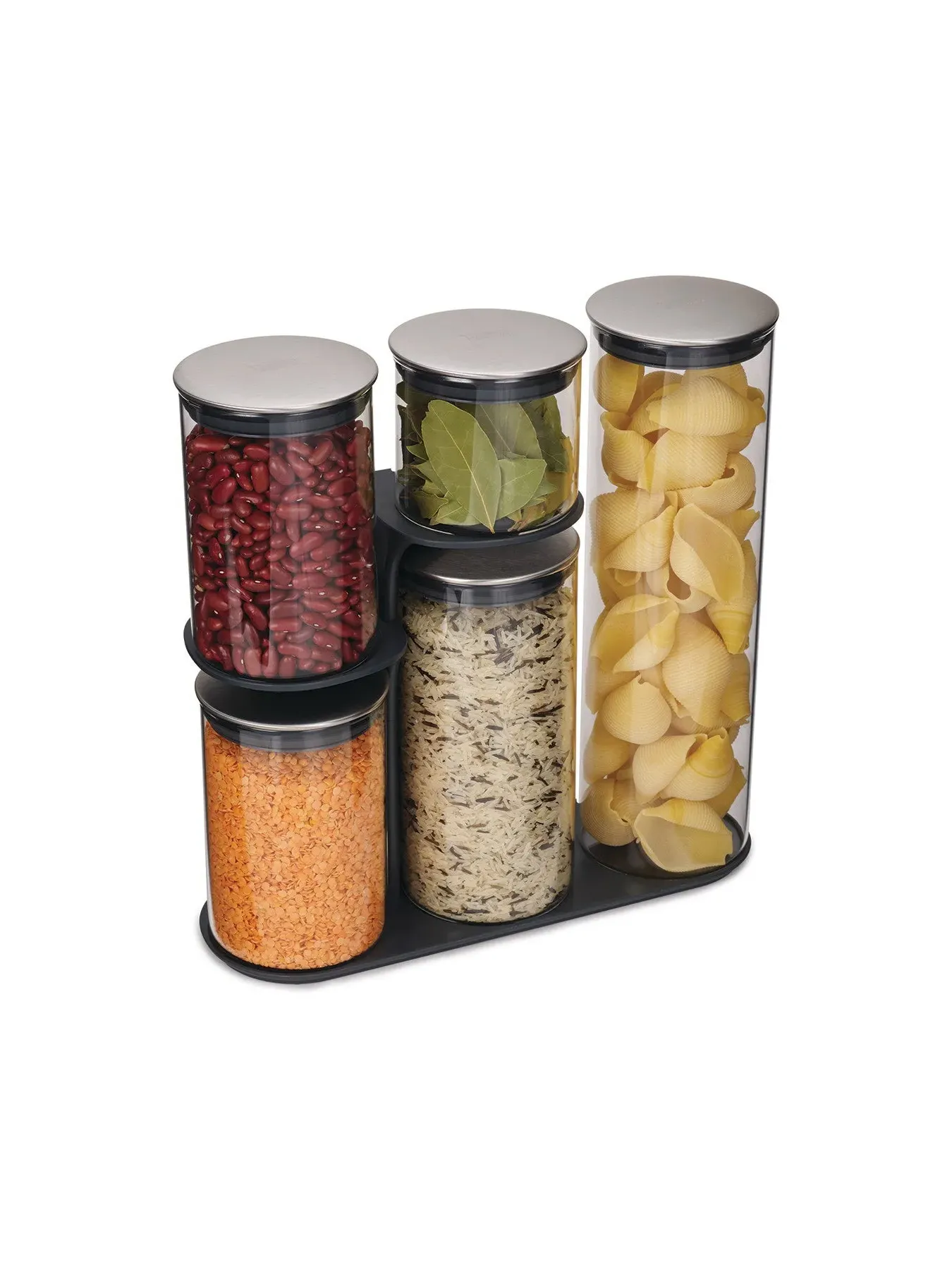 5-Piece Storage Jar Set with Stand - Steel, Glass