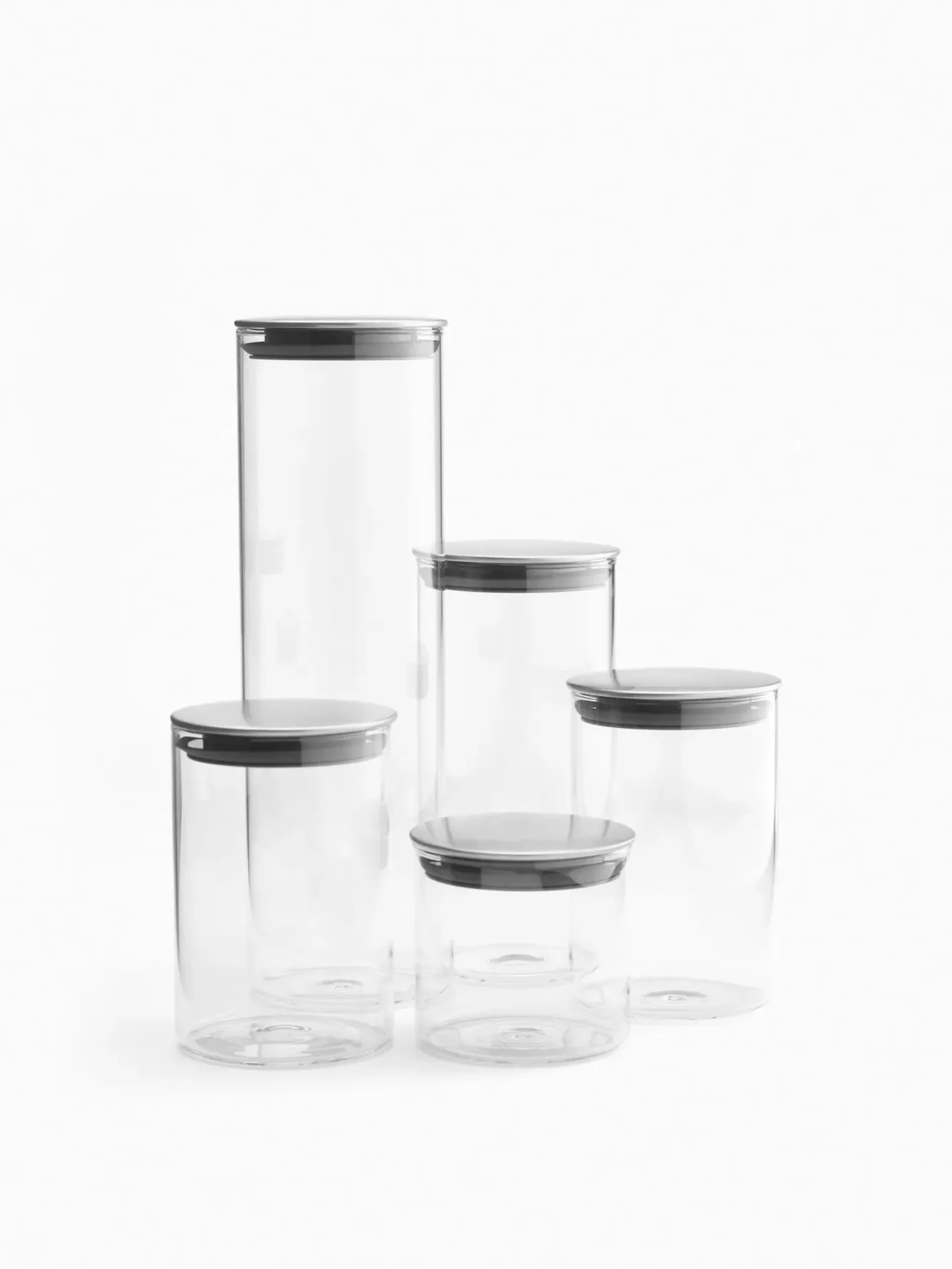 5-Piece Storage Jar Set with Stand - Steel, Glass