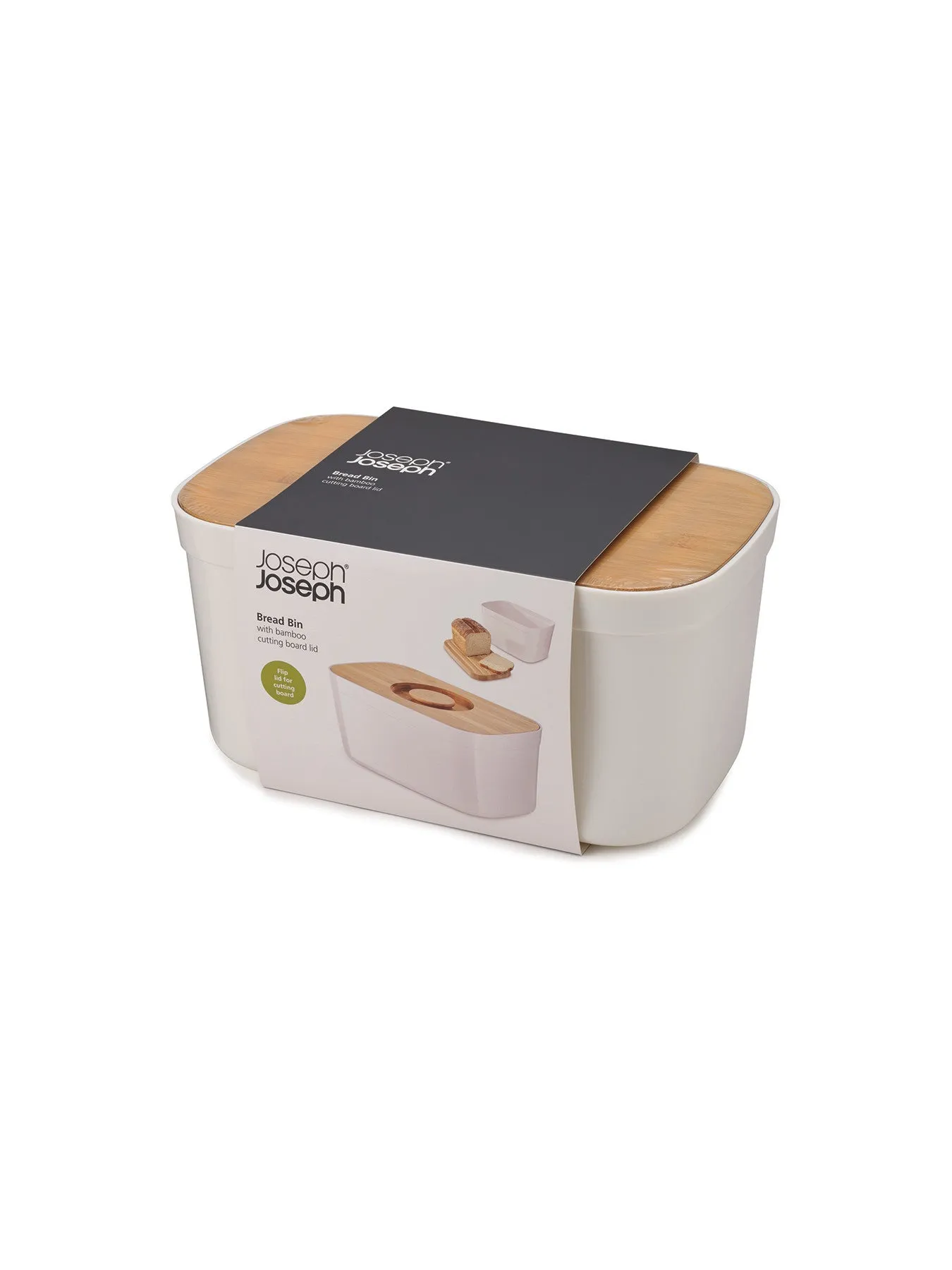 Bread Bin with Cutting Board Lid - White, Bamboo