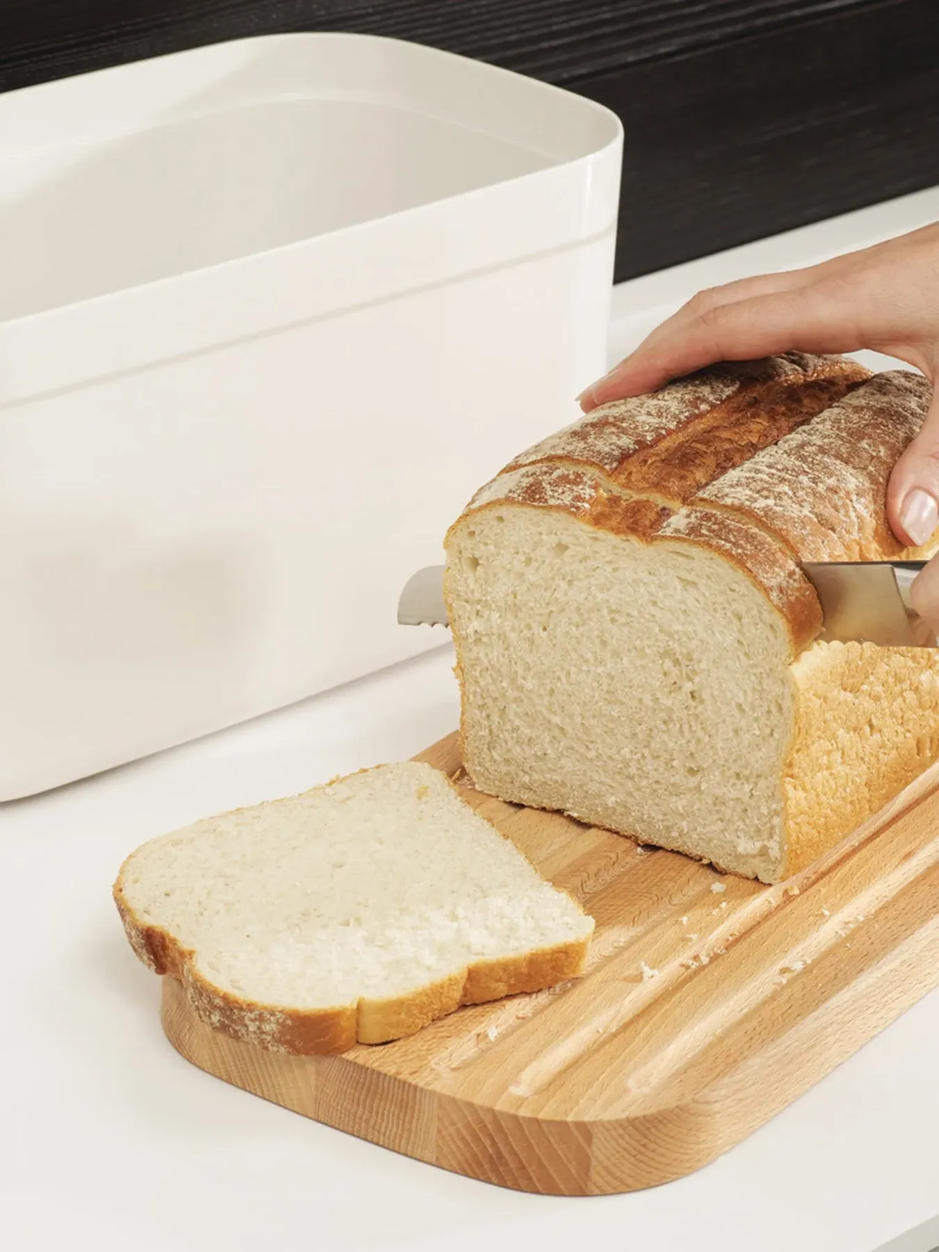 Bread Bin with Cutting Board Lid - White, Bamboo