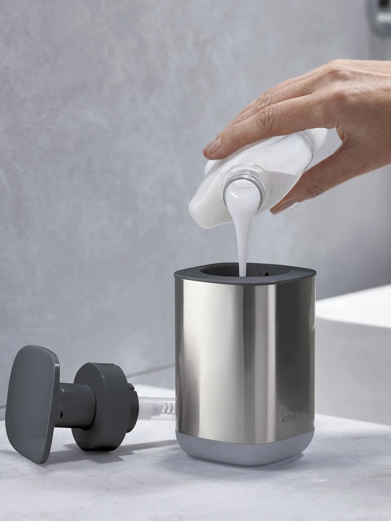 Steel Soap Pump with Large Head - Grey, Steel