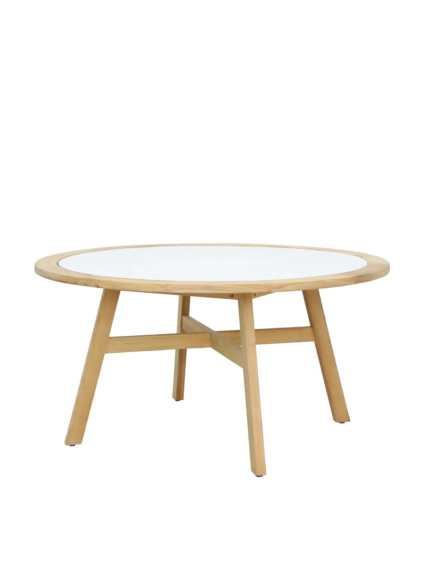6-Seat Round Dining Set - Teak, Terrazo Top