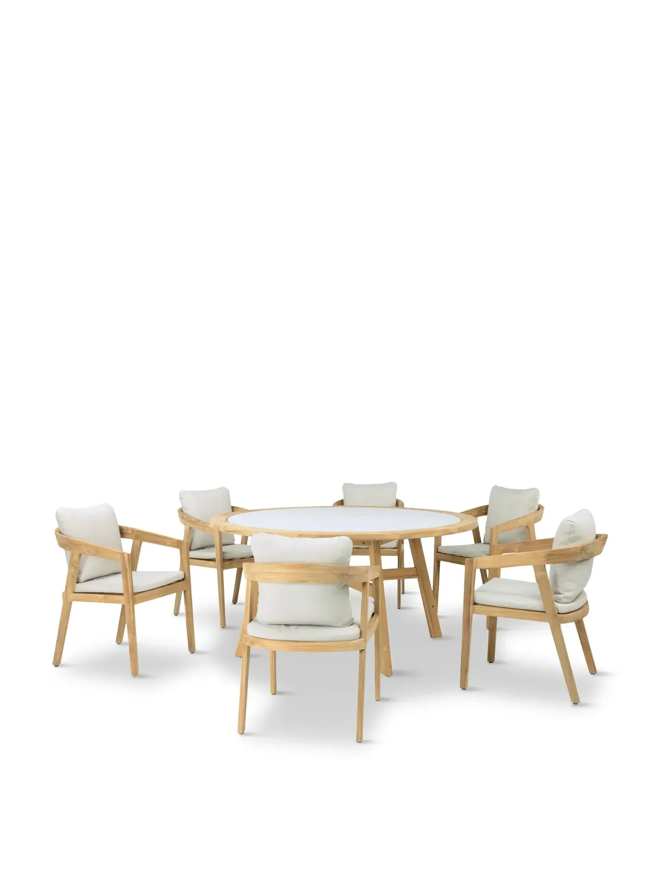 6-Seat Round Dining Set - Teak, Terrazo Top image