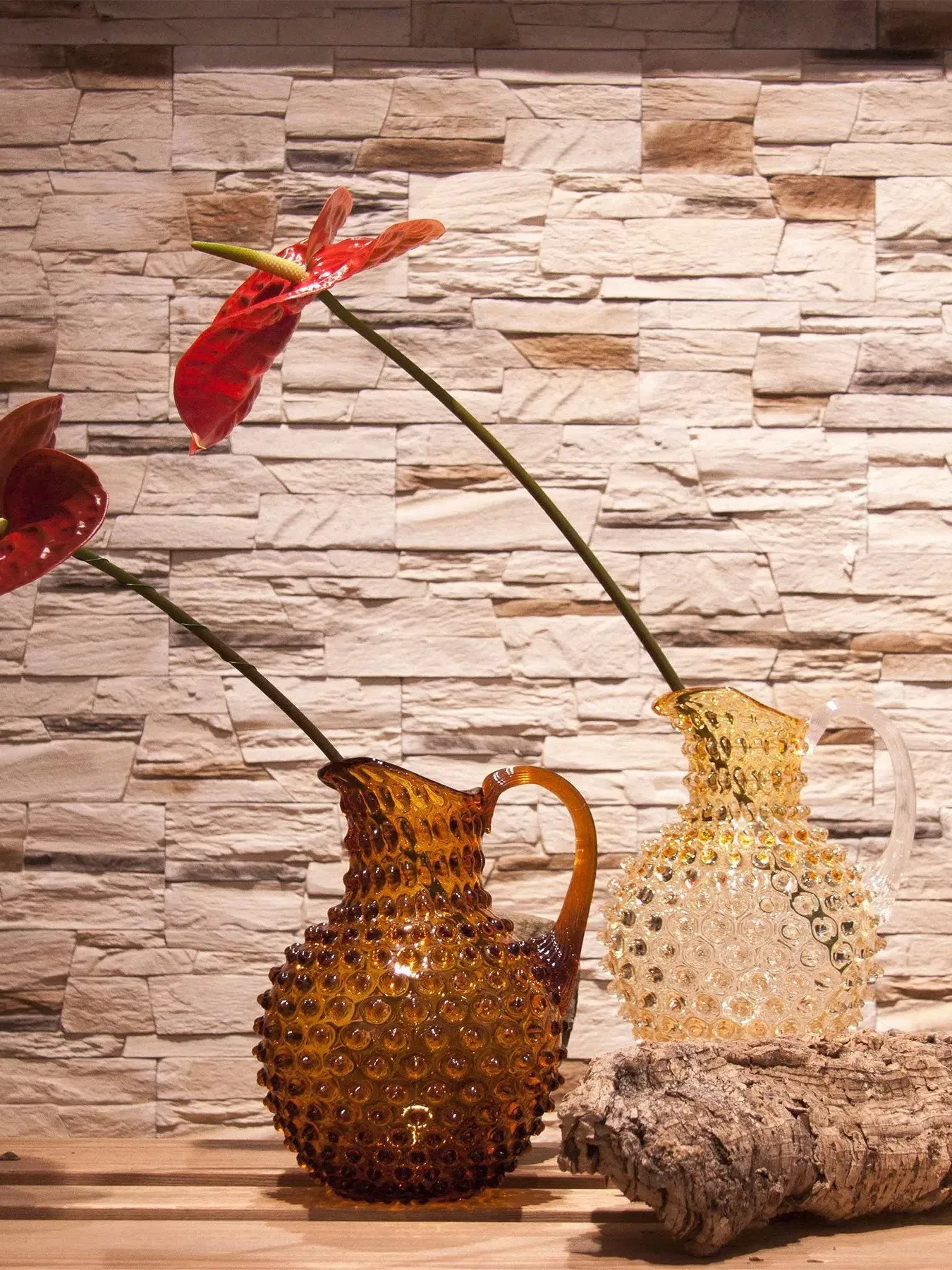2L Glass Jug with Hobnail Texture - Amber