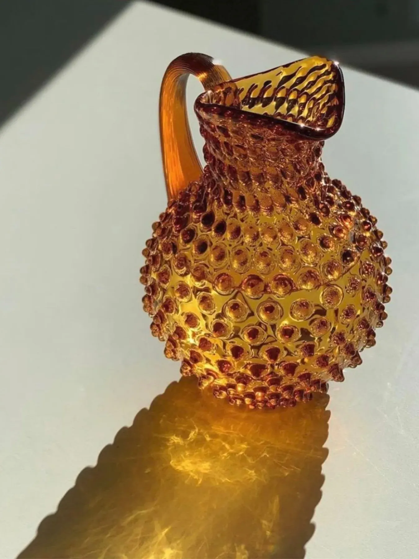 2L Glass Jug with Hobnail Texture - Amber