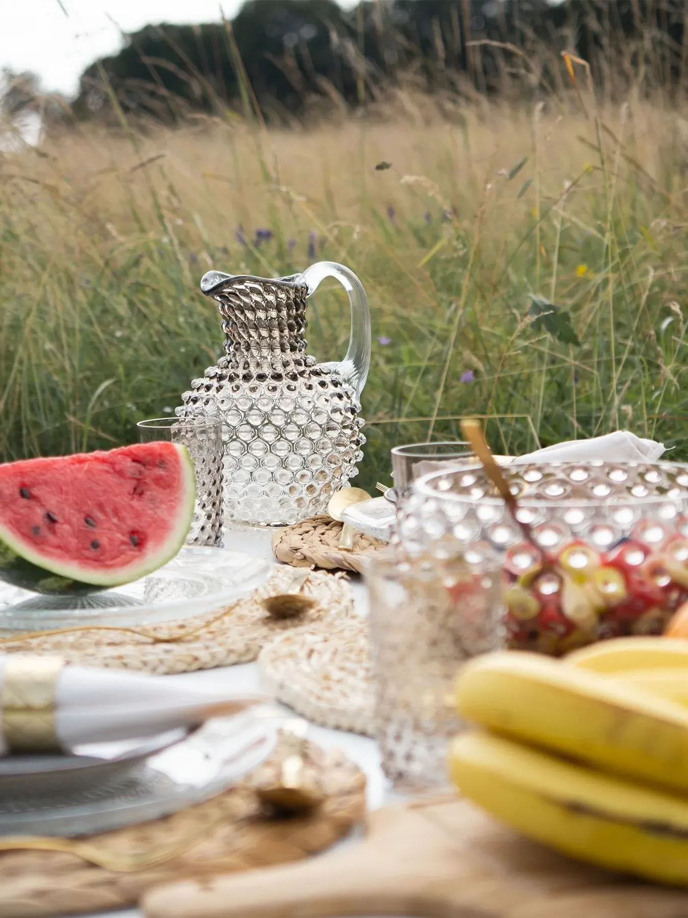 2L Glass Jug with Hobnail Texture - Clear