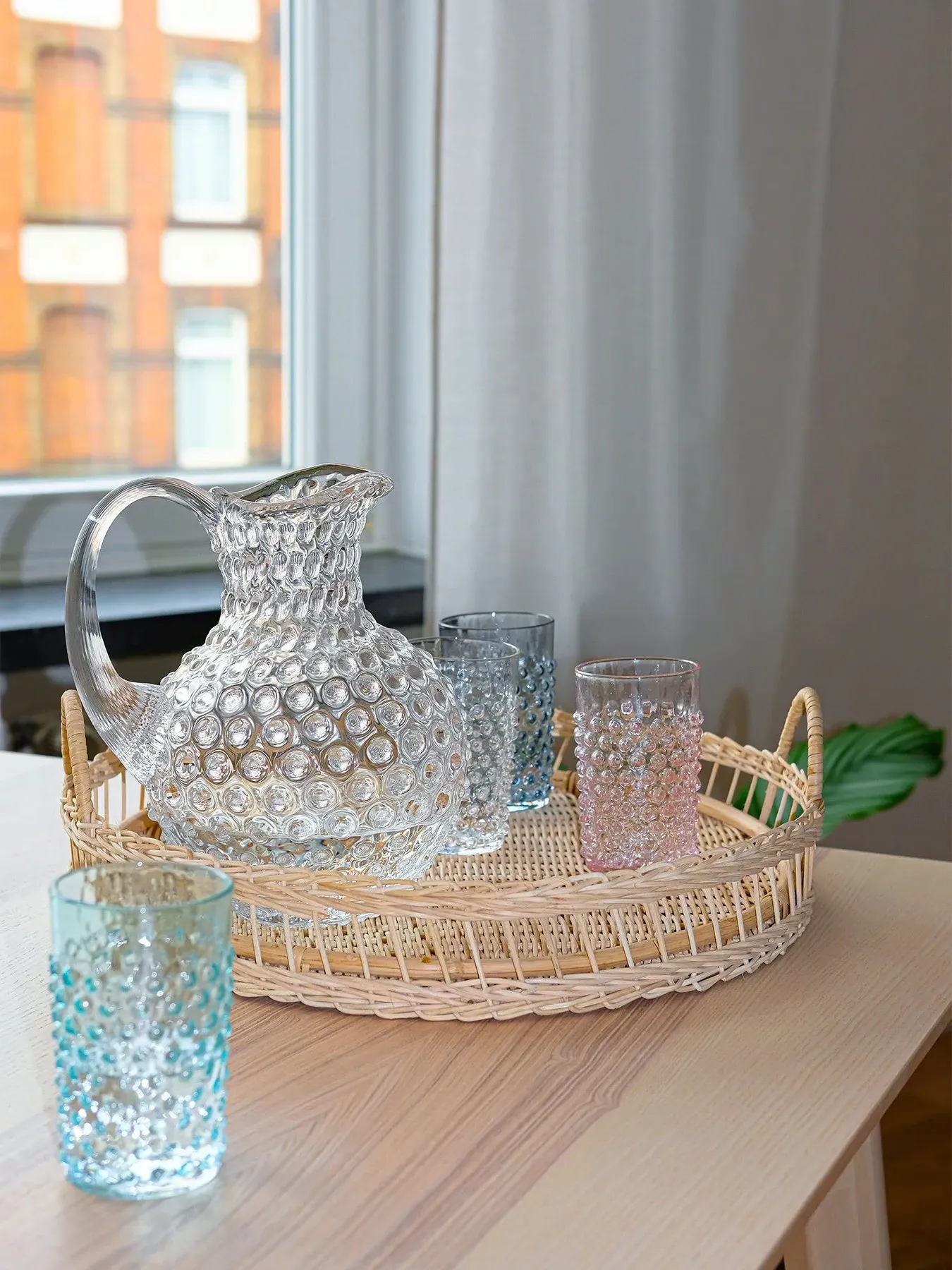 2L Glass Jug with Hobnail Texture - Clear