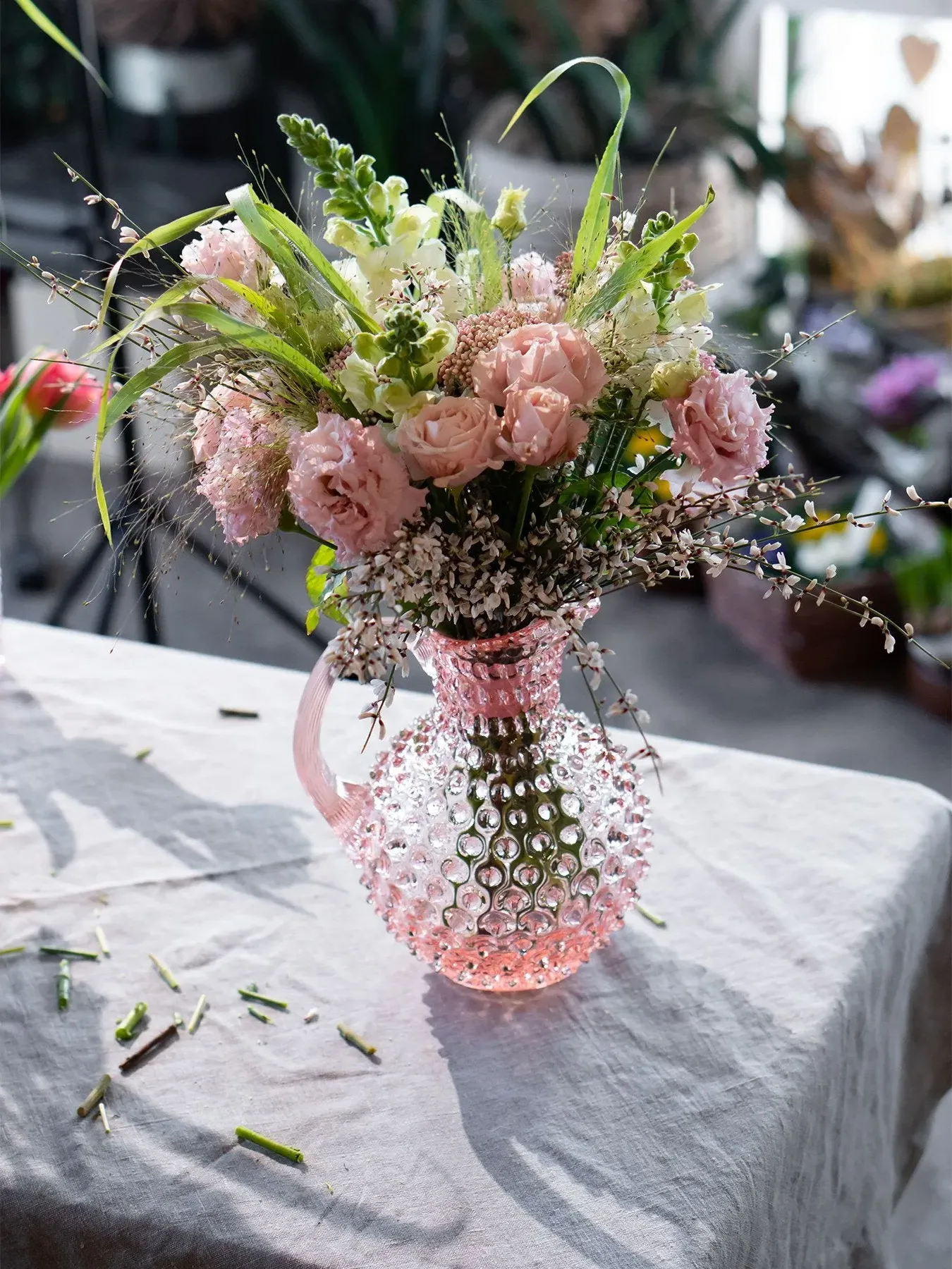 2L Hobnail Jug - Rosaline, Glass
