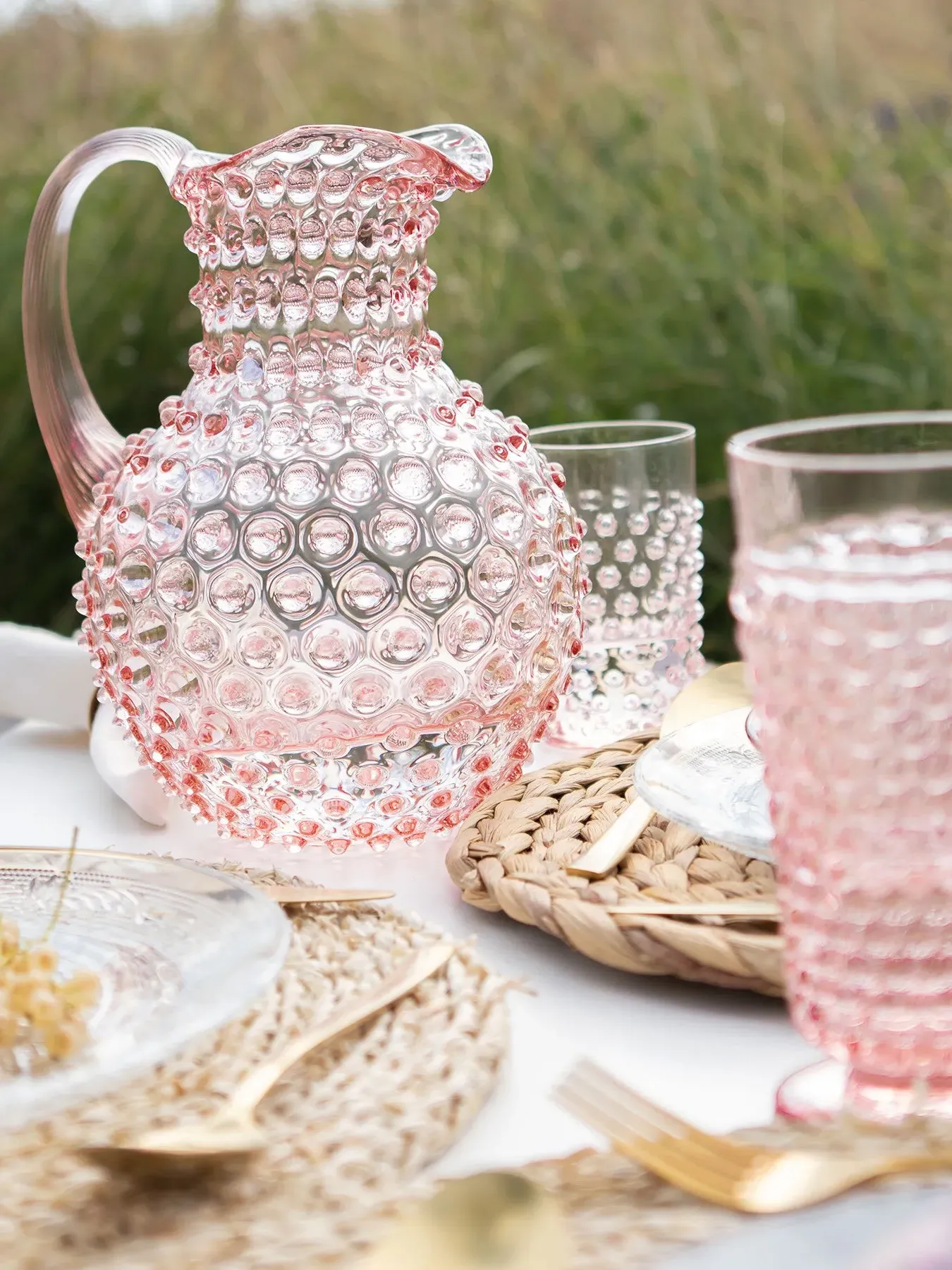 2L Hobnail Jug - Rosaline, Glass
