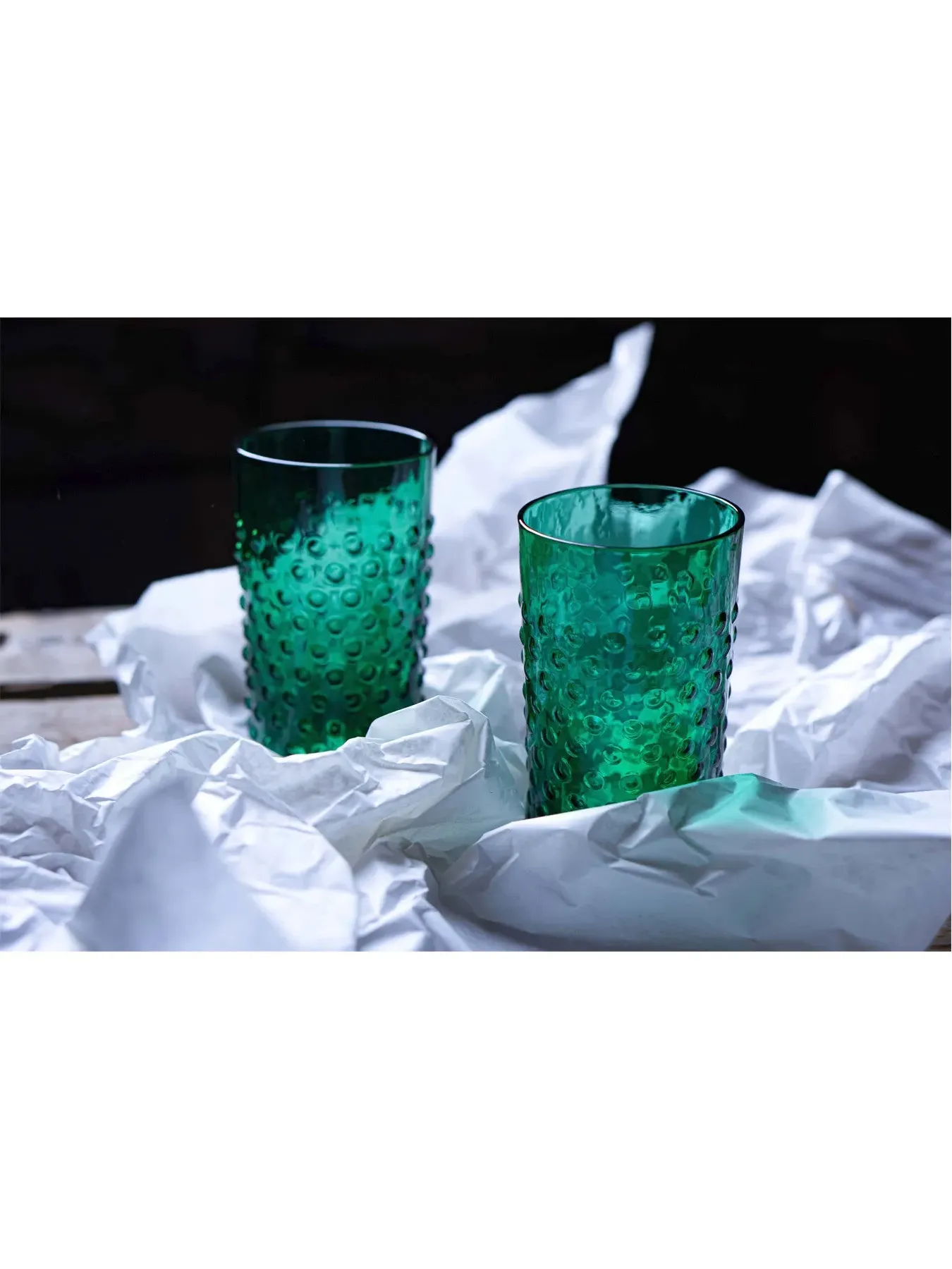 Hobnail Tumblers Set of 2 - Dark Green, Glass