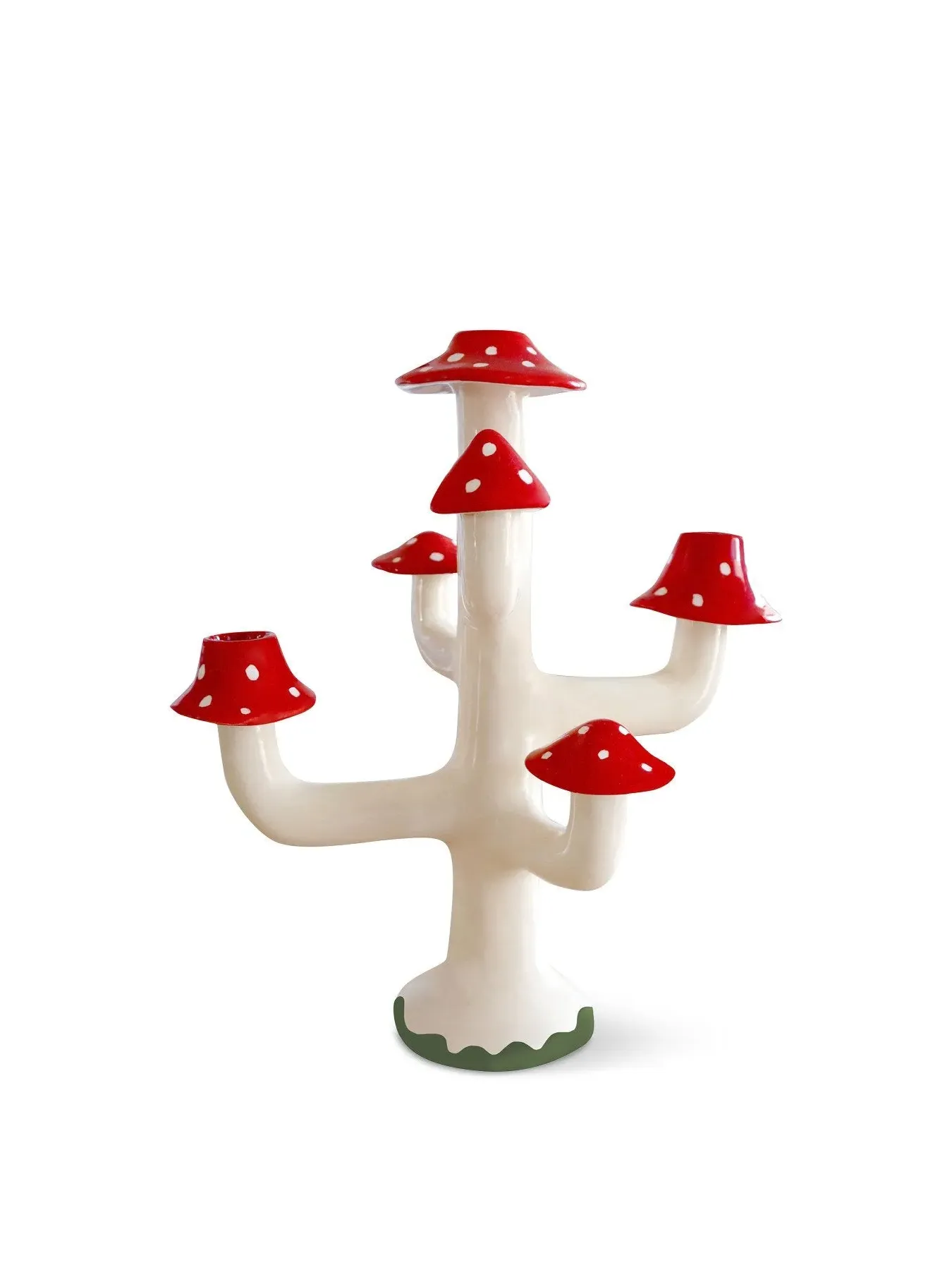 Mushroom Candleholder Hand-Painted - Red, Ceramic image