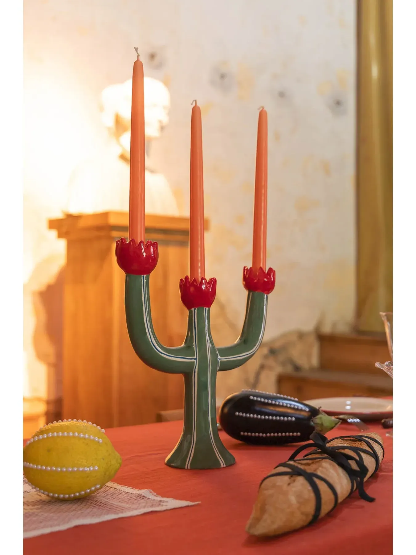 Tulip Candleholder - Khaki, Hand-Painted