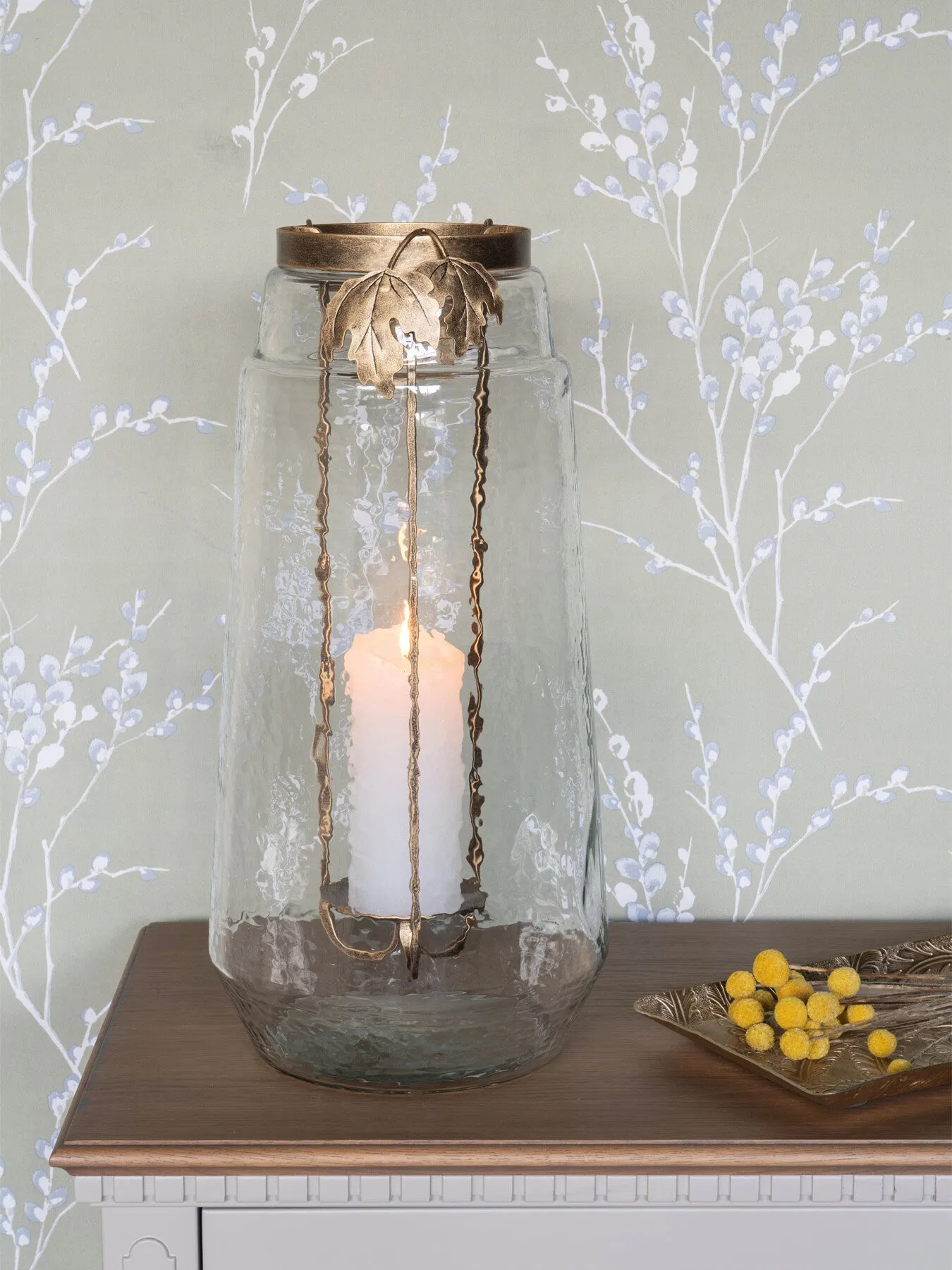 Extra Large Hurricane Lantern - Antique Gold, Glass