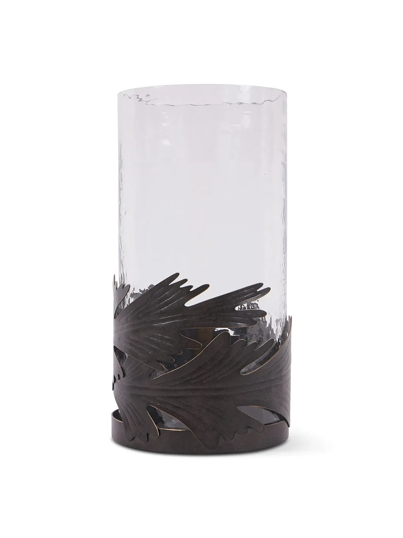 Hurricane Lantern with Leaf Design - Brown, Metal image