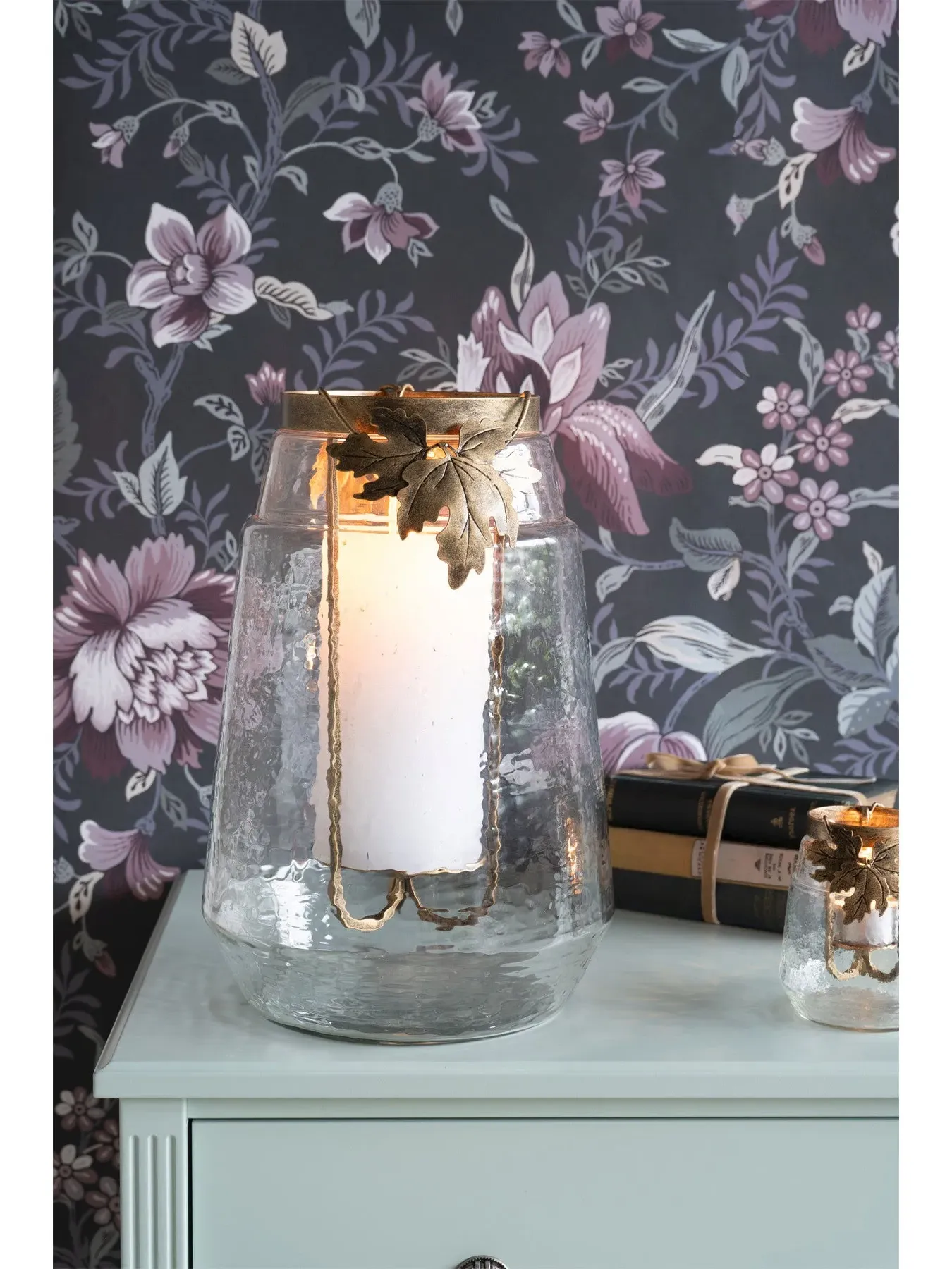 Large Hurricane Candle Holder - Antique Gold, Glass