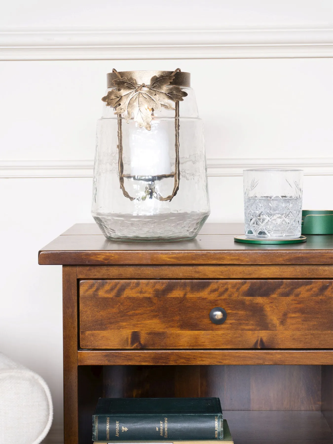 Medium Hurricane Lantern - Antique Gold, Glass