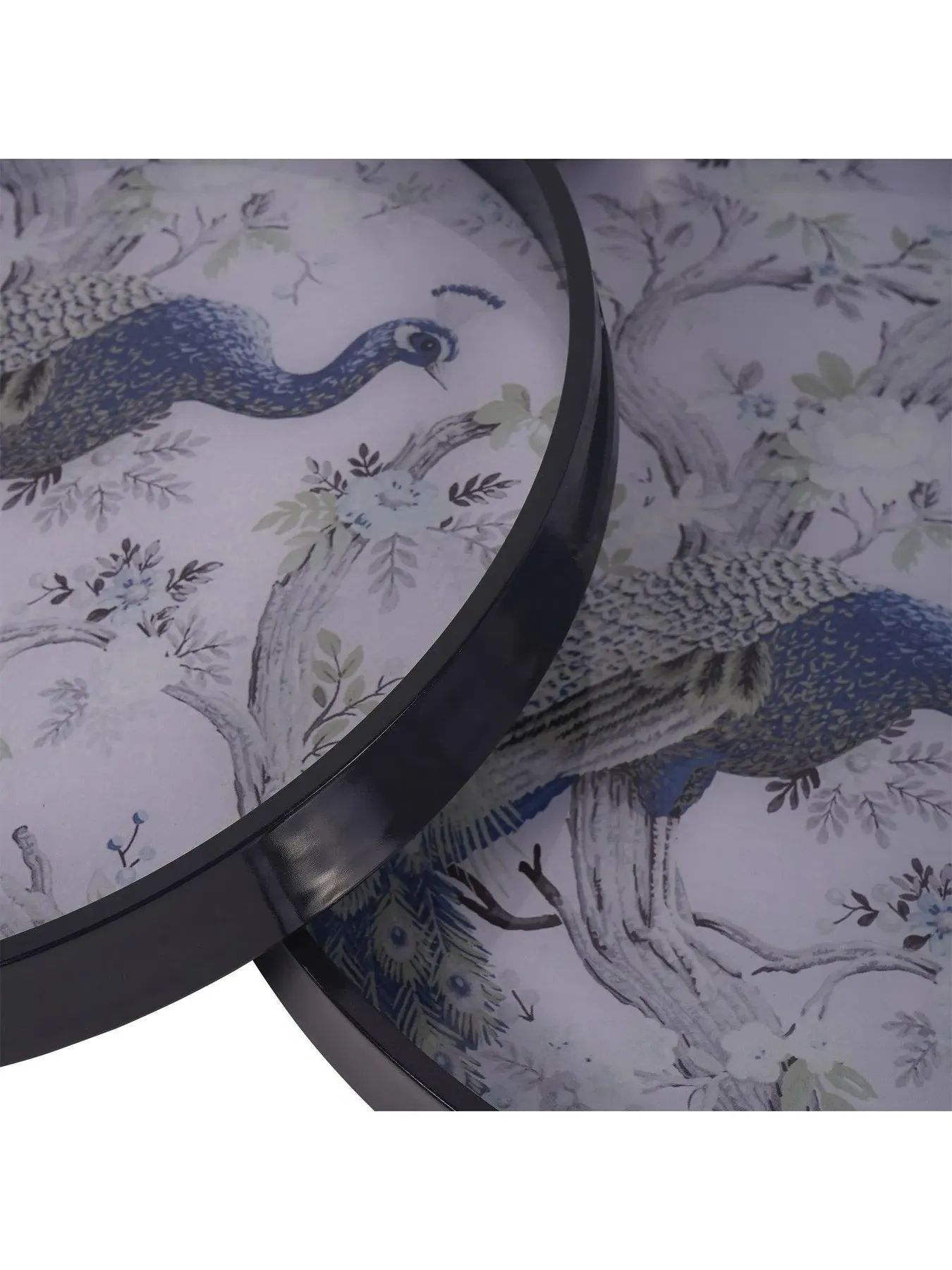 Nesting Trays Set with Peacock Print - Multi