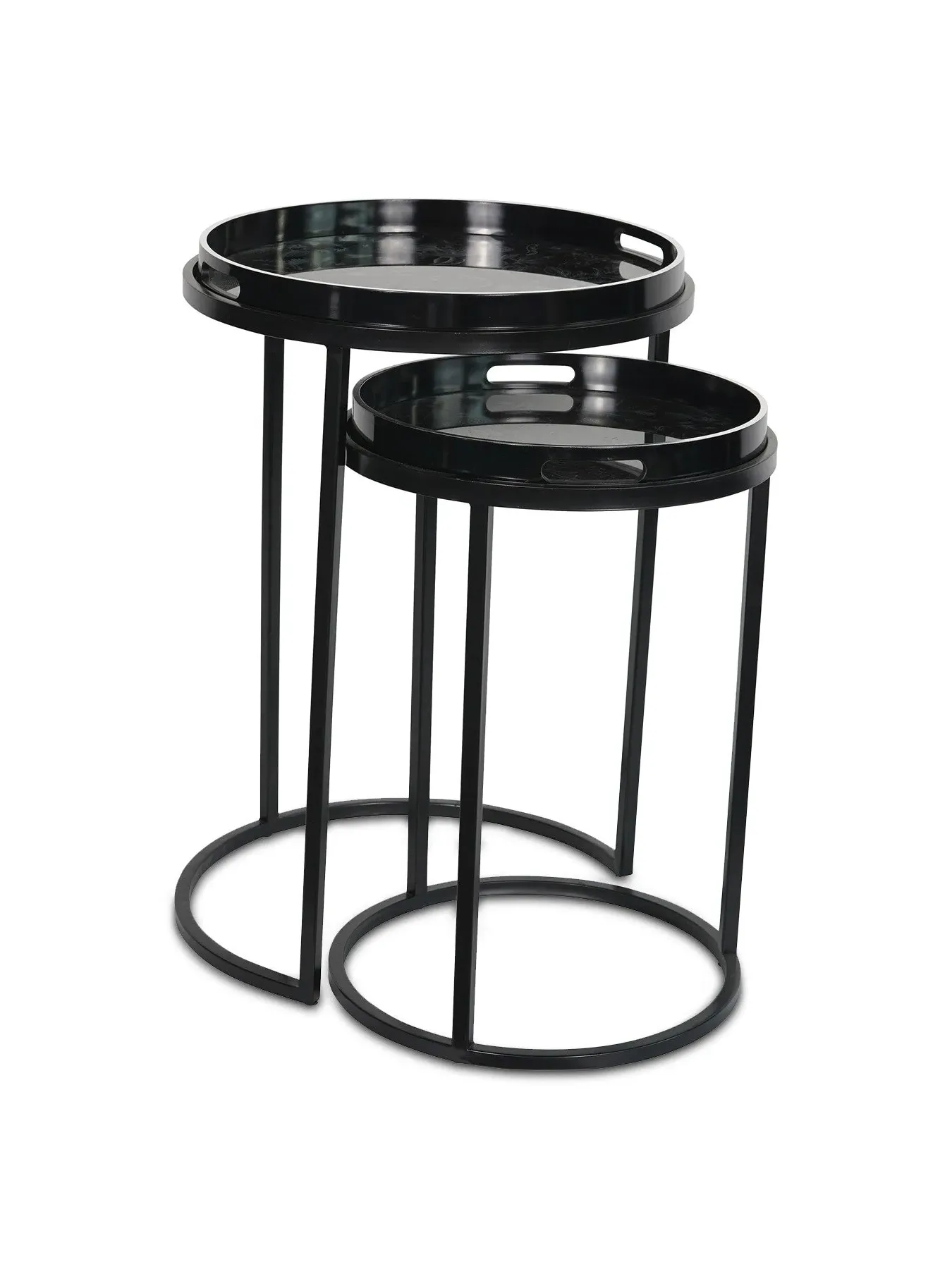 Set of 2 Nesting Tables with Tray - Black, Metal