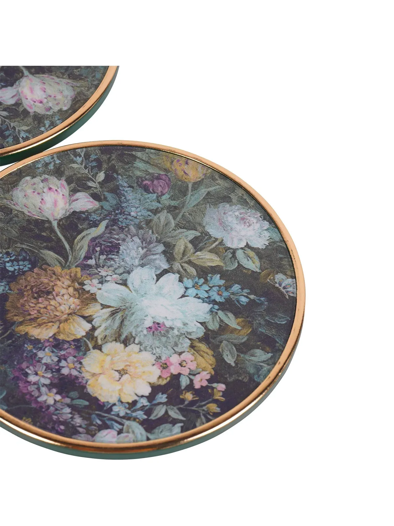 Set of 4 Coasters with Holder - Multi, Floral