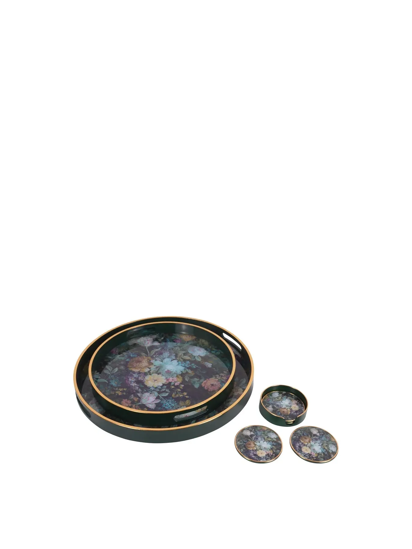 Set of 4 Coasters with Holder - Multi, Floral