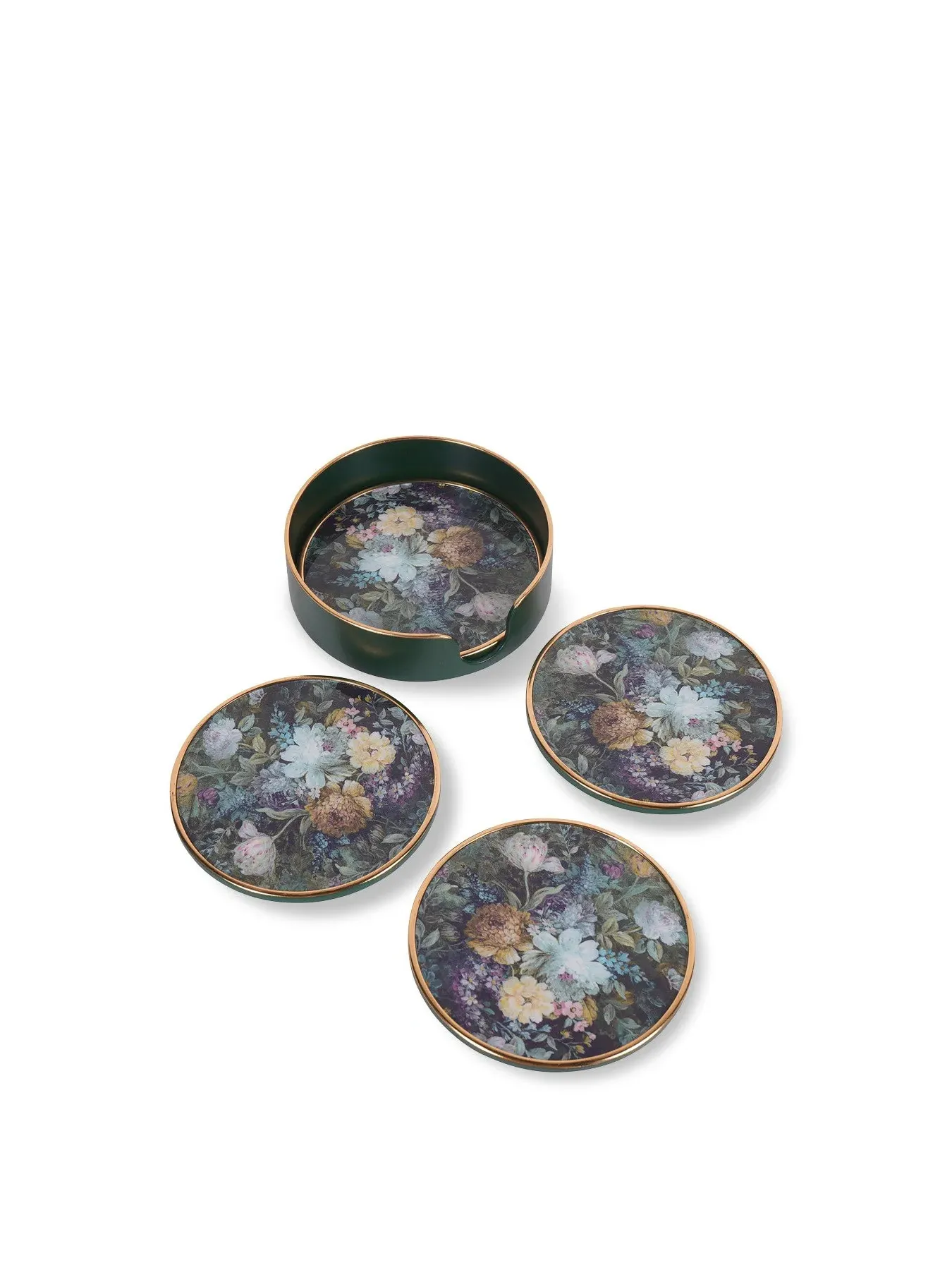 Set of 4 Coasters with Holder - Multi, Floral image