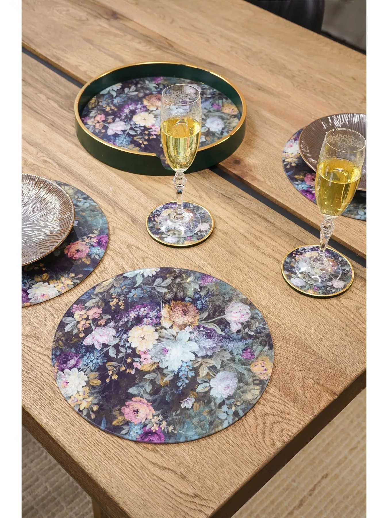 Set of 4 Placemats with Holder - Multi, Floral