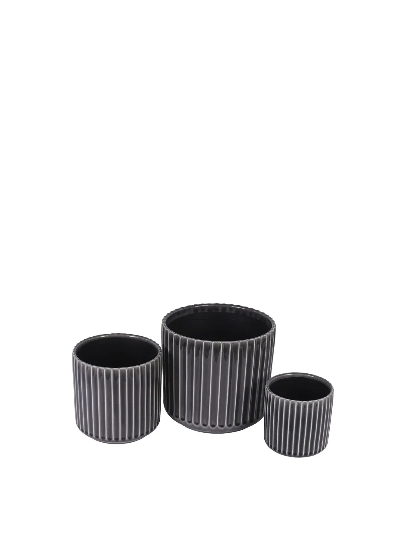 3-Piece Planter Set Reactive Glaze - Black, Ceramic