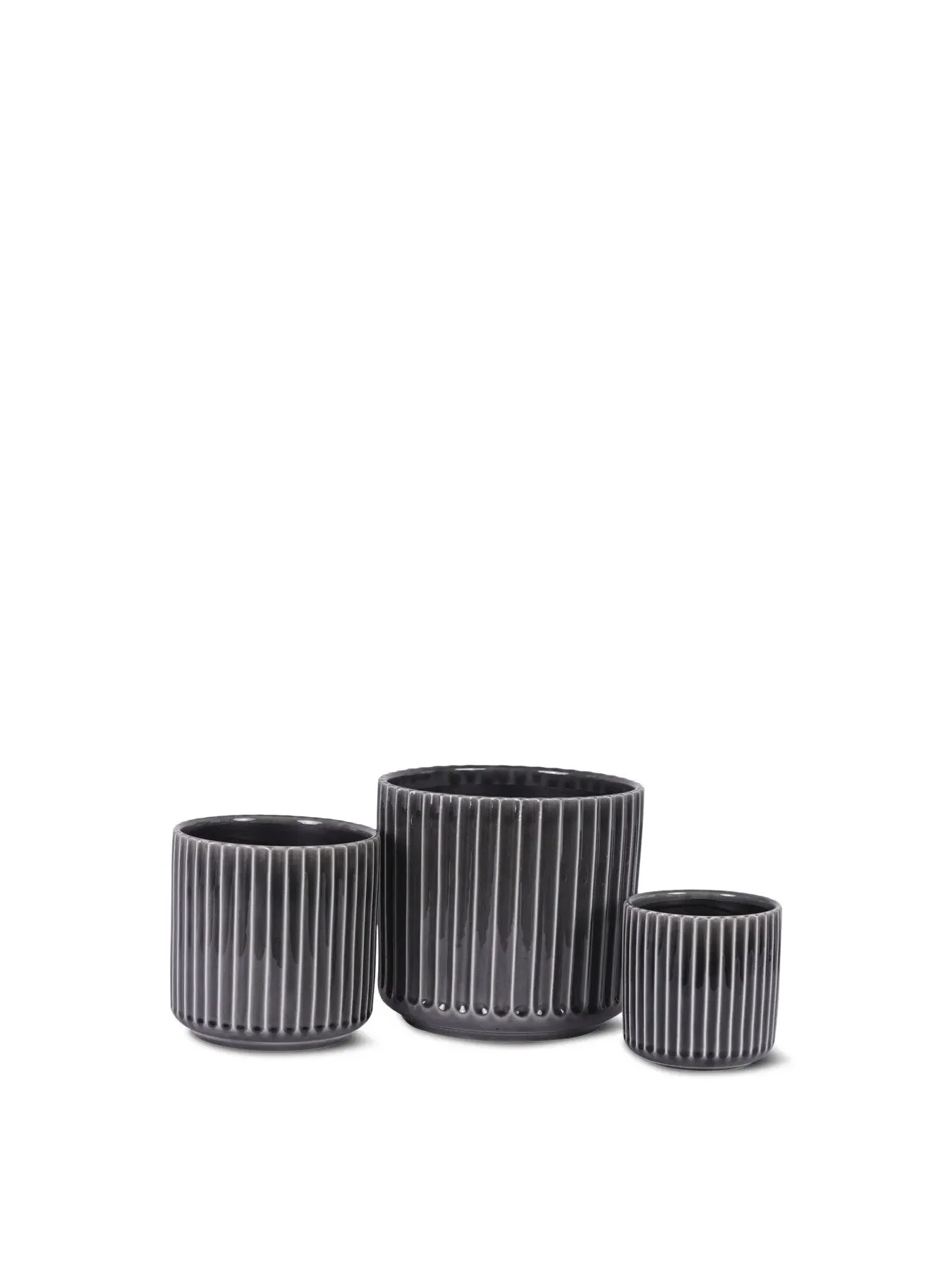 3-Piece Planter Set Reactive Glaze - Black, Ceramic