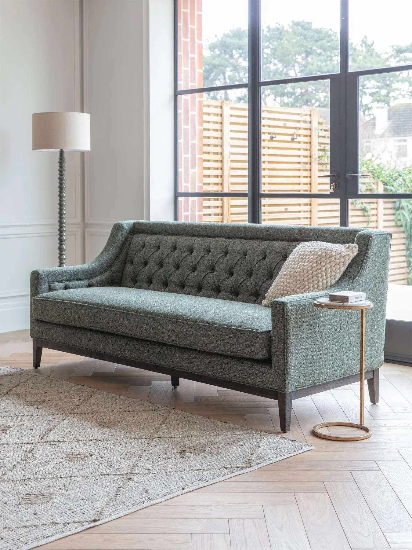 3-Seater Buttoned Sofa - Green, Fabric