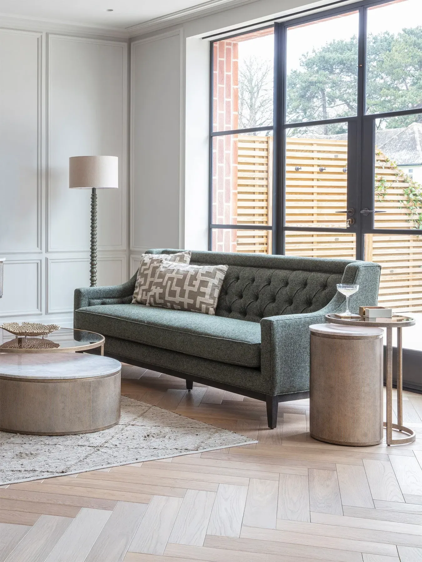 3-Seater Buttoned Sofa - Green, Fabric