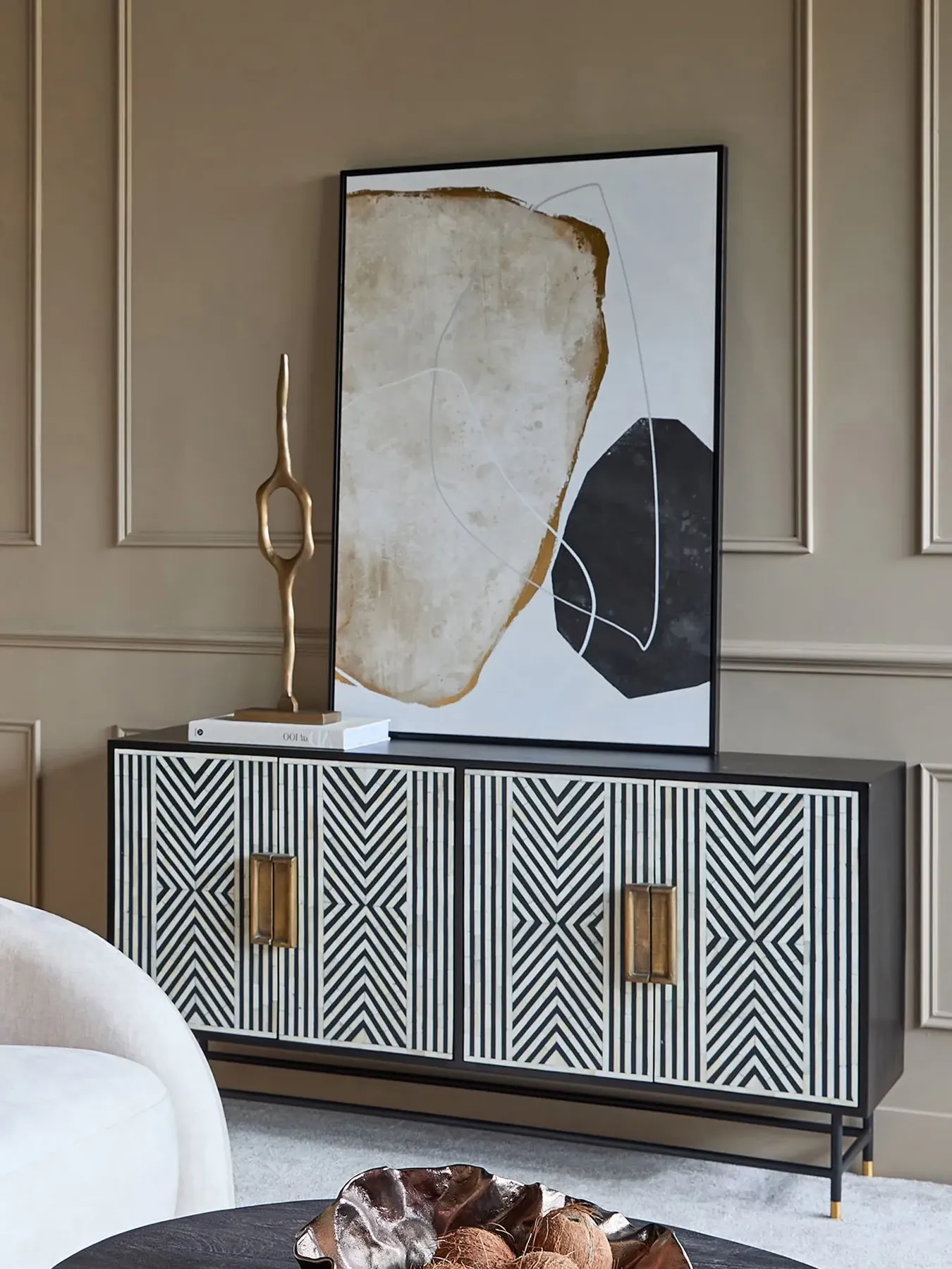 4-Door Buffet Cabinet with Bone Inlay - Black