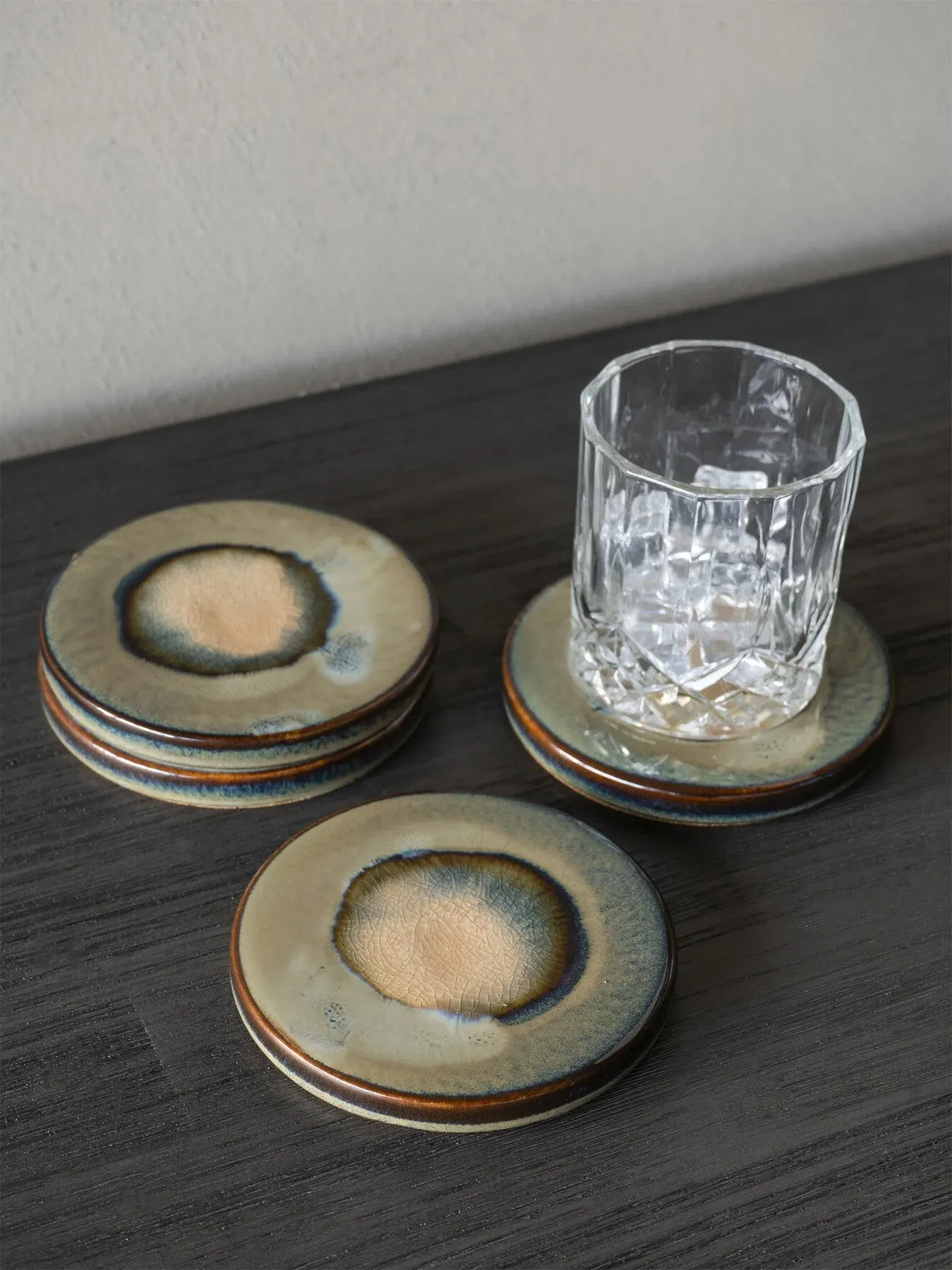 4-Piece Coaster Set - Blue, Reactive Glazed