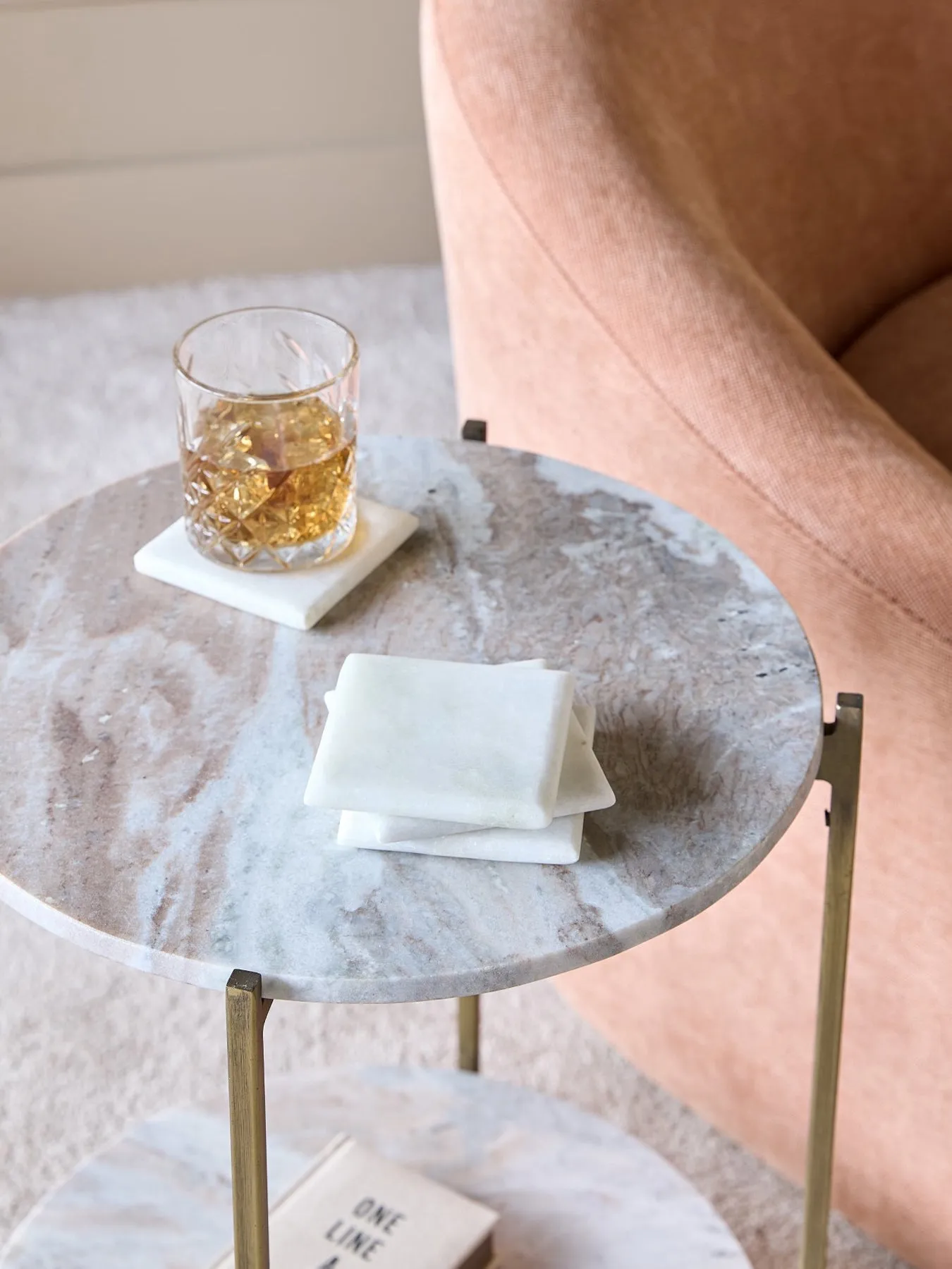 4-Piece Square Coaster Set - White, Marble