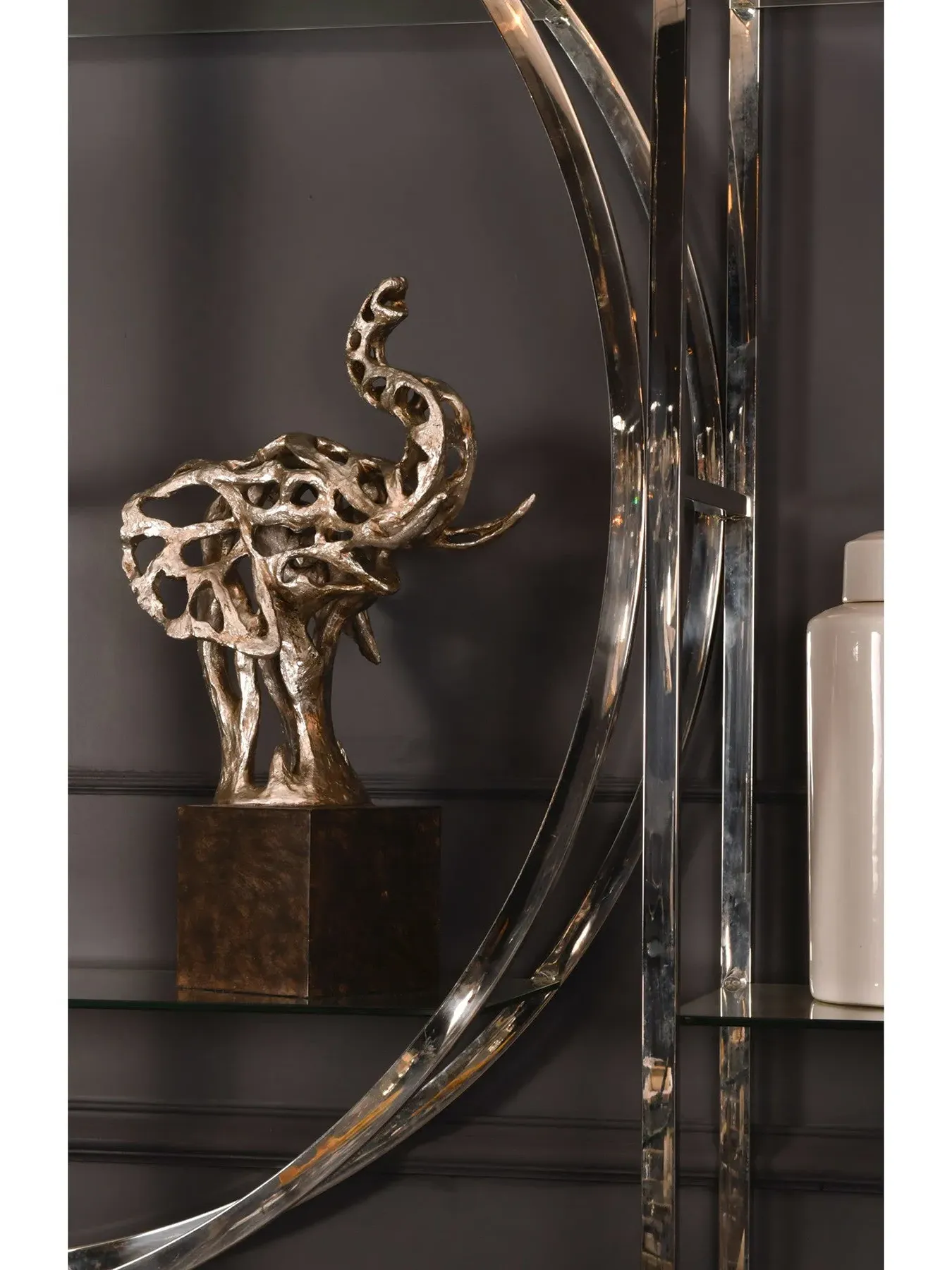 Abstract Elephant Head Sculpture - Silver, Resin