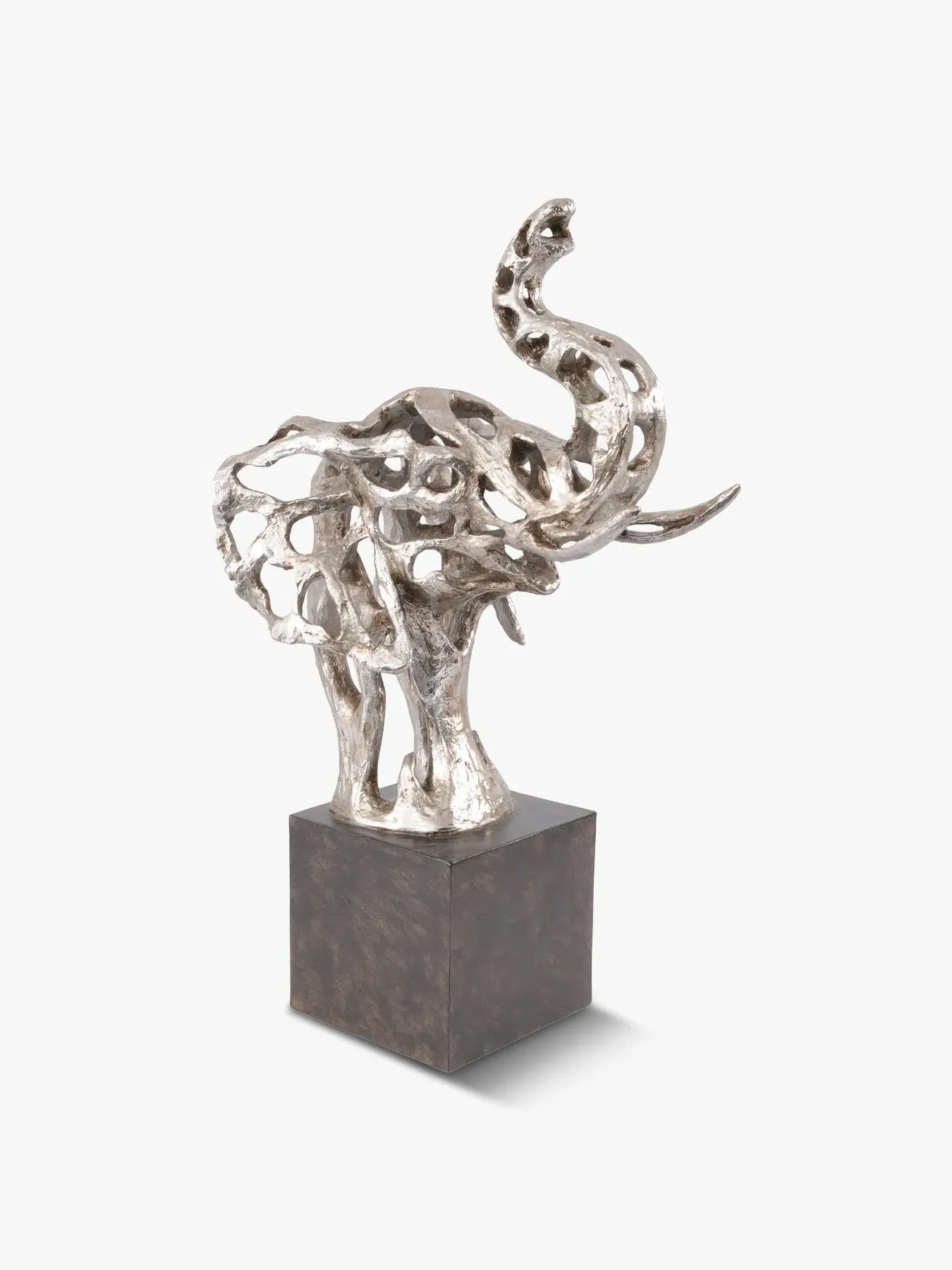 Abstract Elephant Head Sculpture - Silver, Resin image