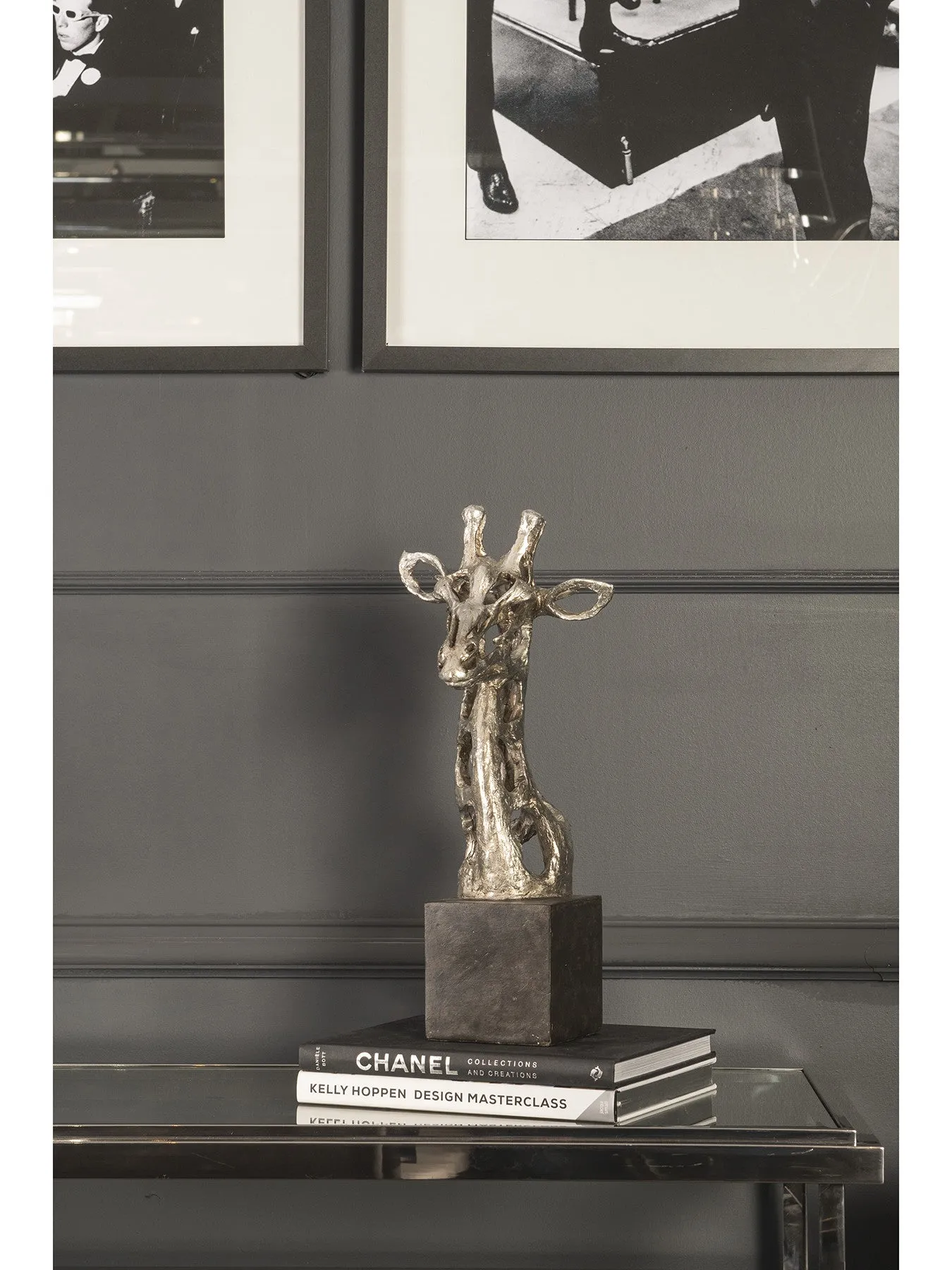 Abstract Giraffe Head Sculpture - Silver, Resin