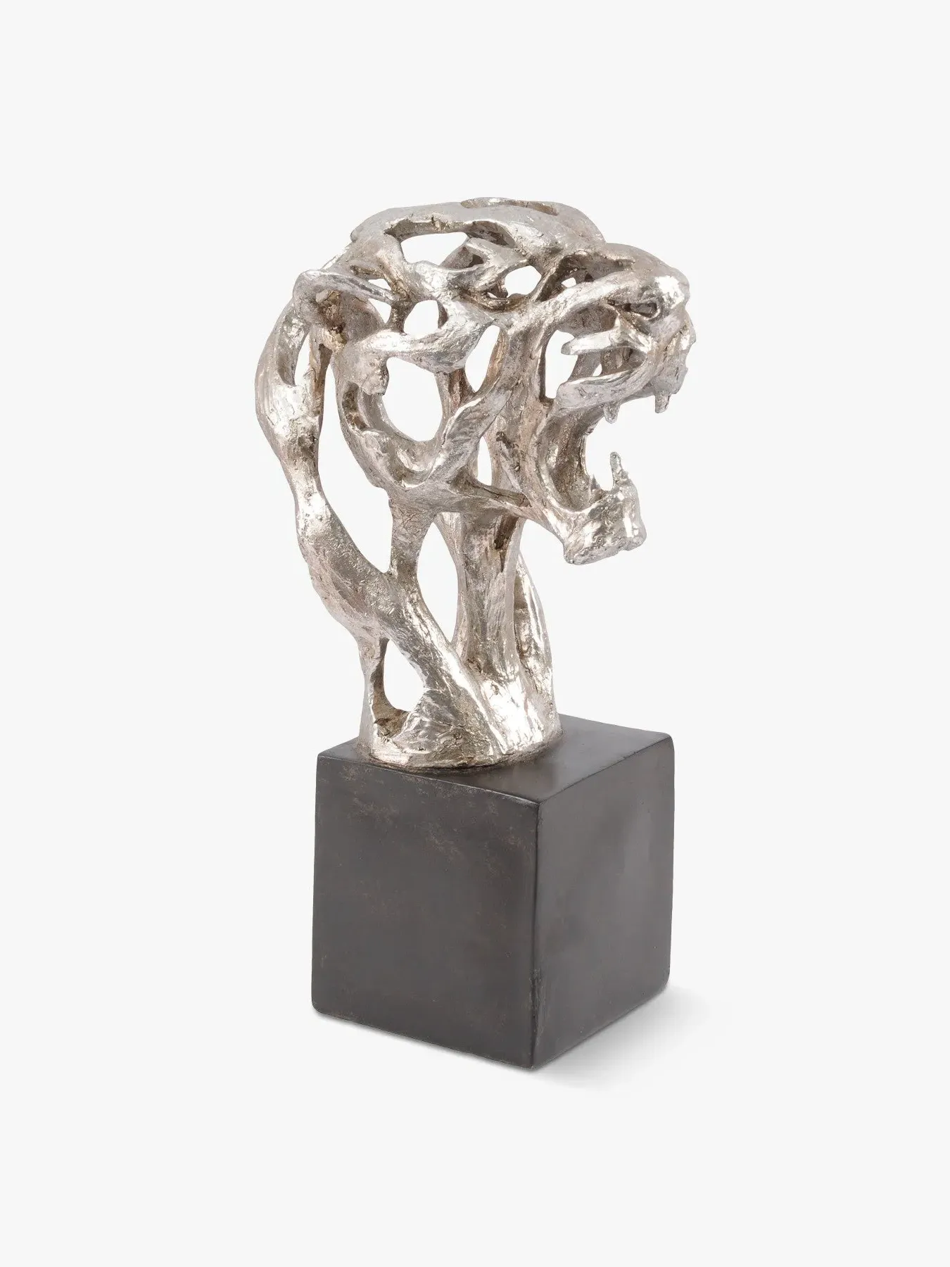 Abstract Tiger Head Sculpture - Silver, Resin image