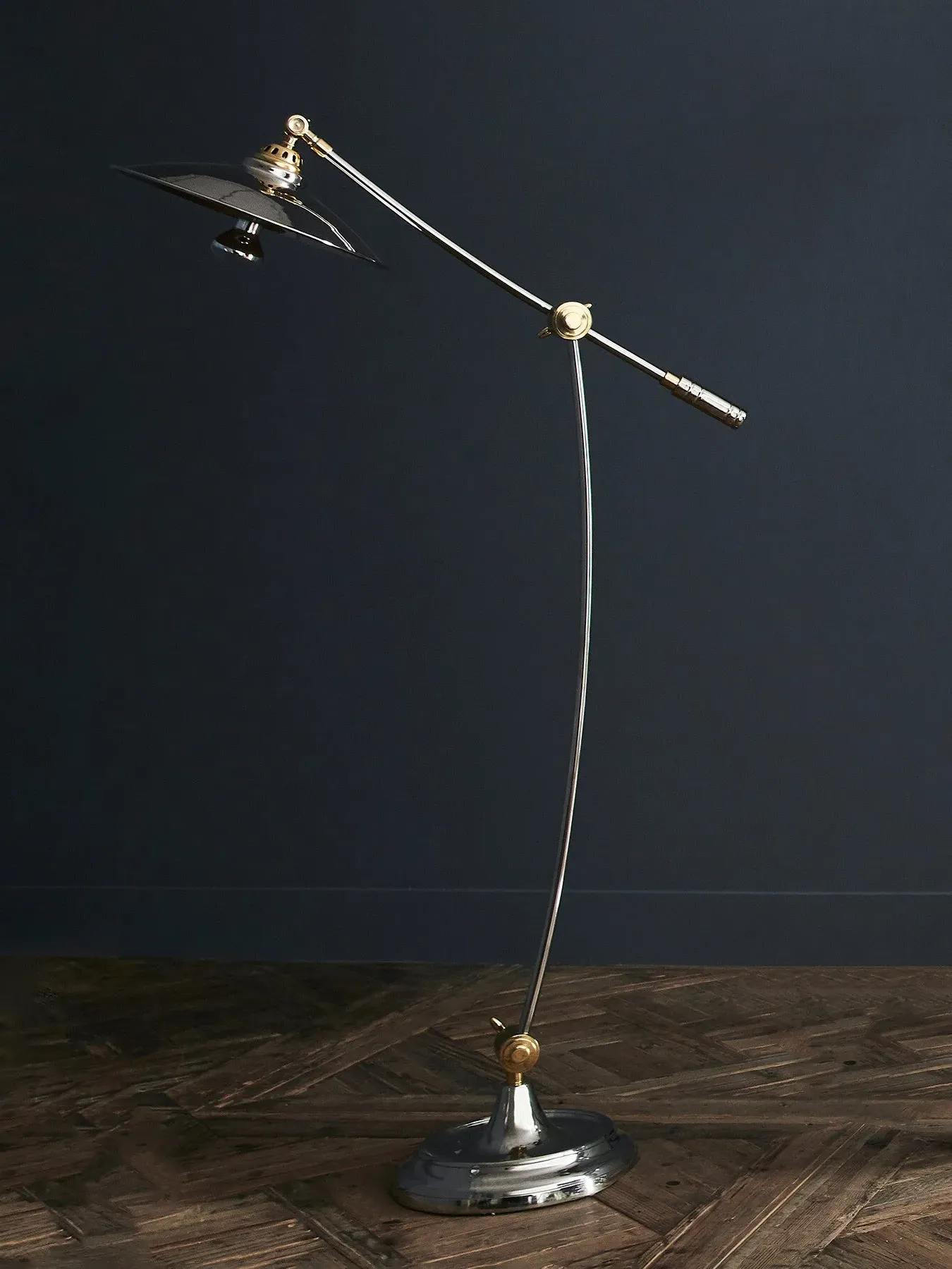 Adjustable Floor Lamp - Silver, Brass Steel