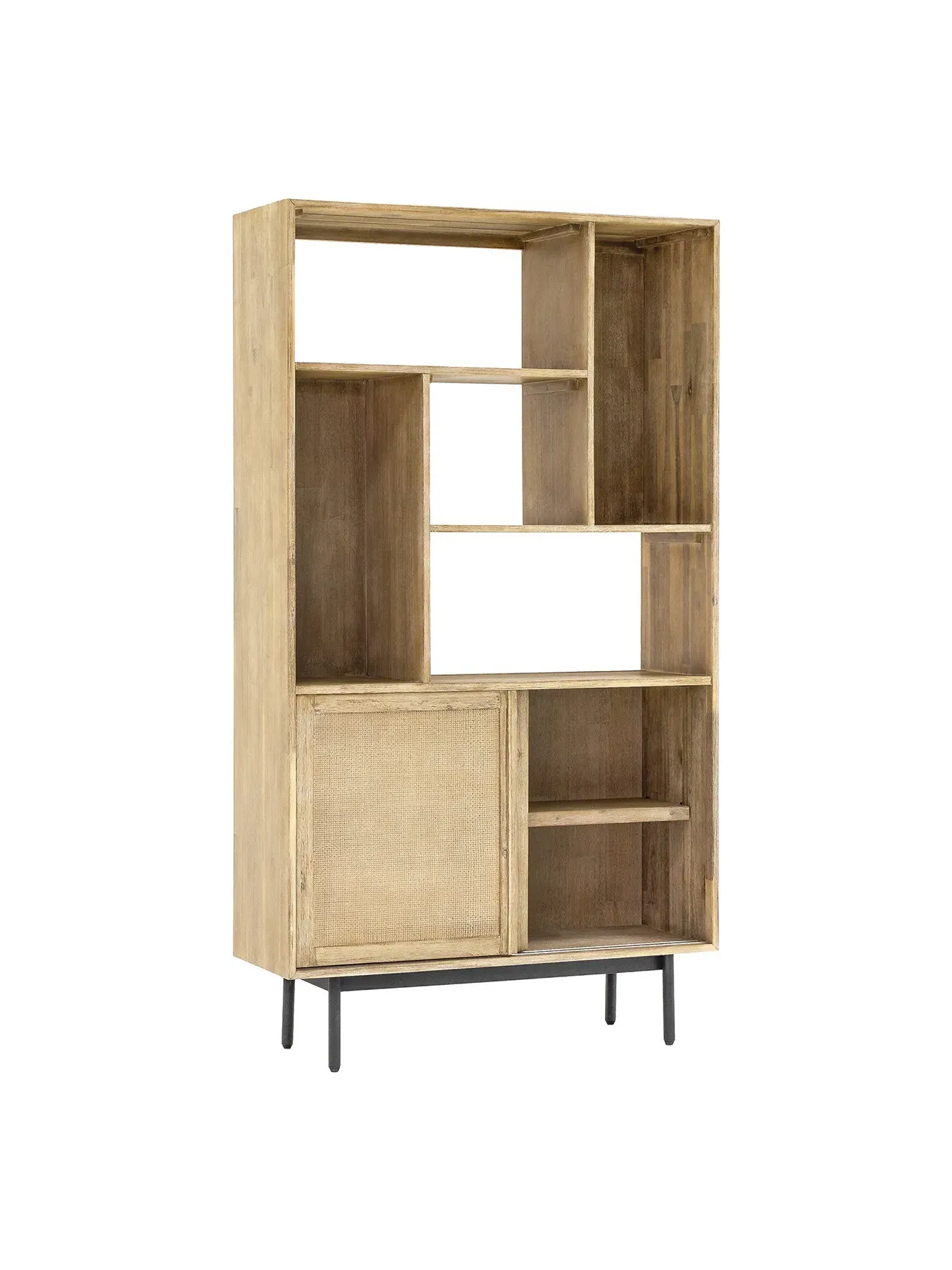 Bookcase with Sliding Doors - Natural, Acacia Wood