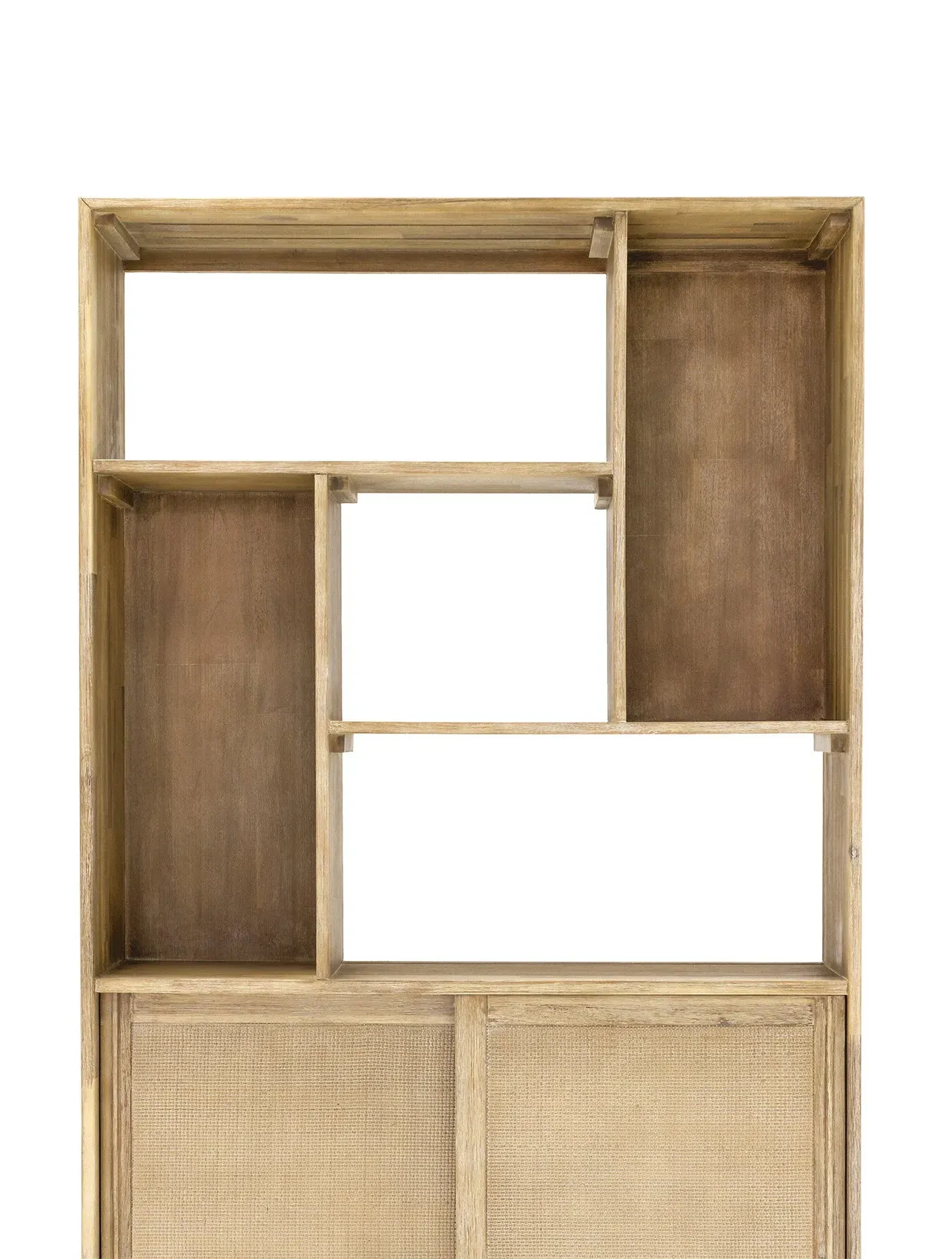 Bookcase with Sliding Doors - Natural, Acacia Wood