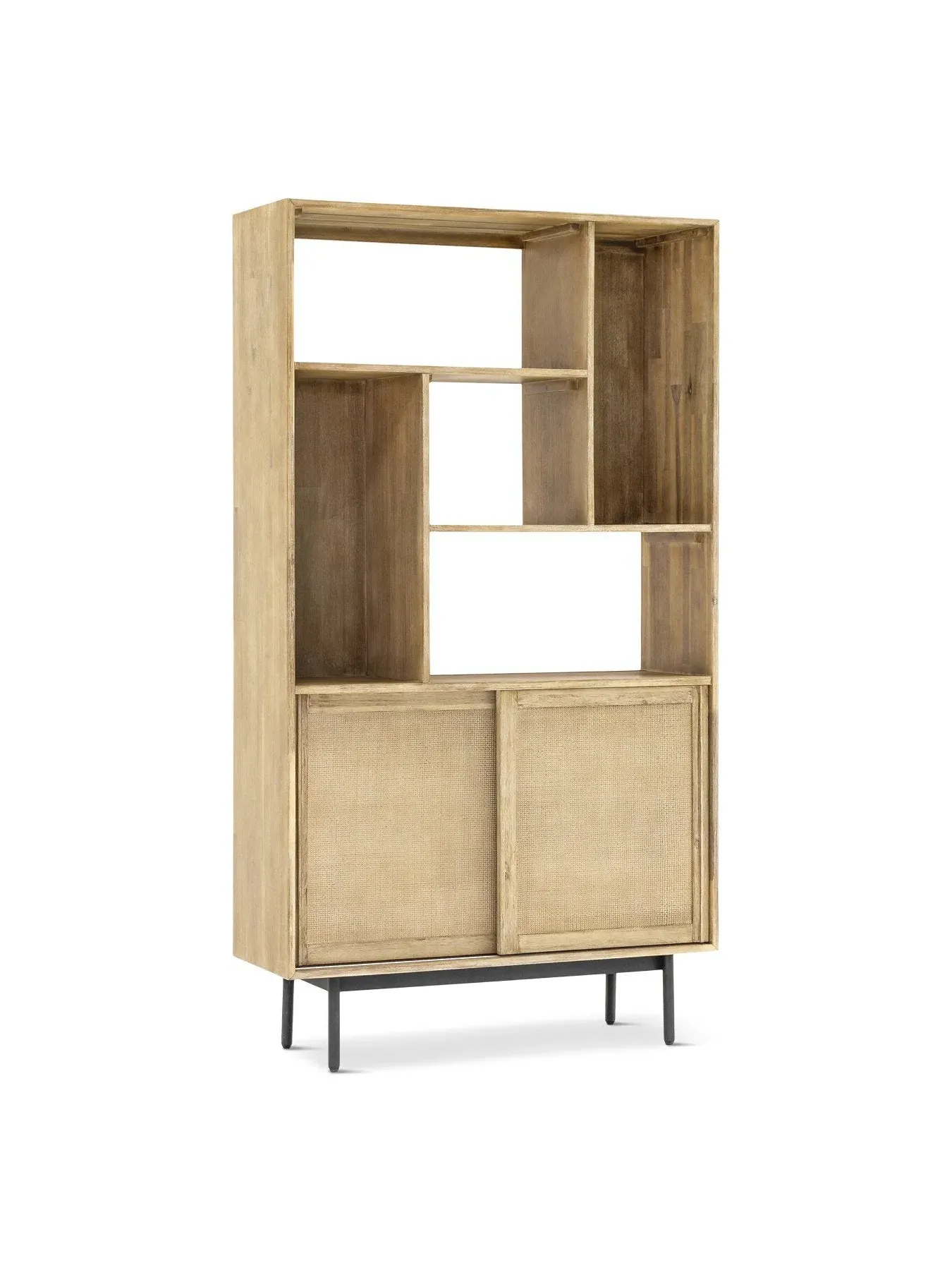 Bookcase with Sliding Doors - Natural, Acacia Wood image