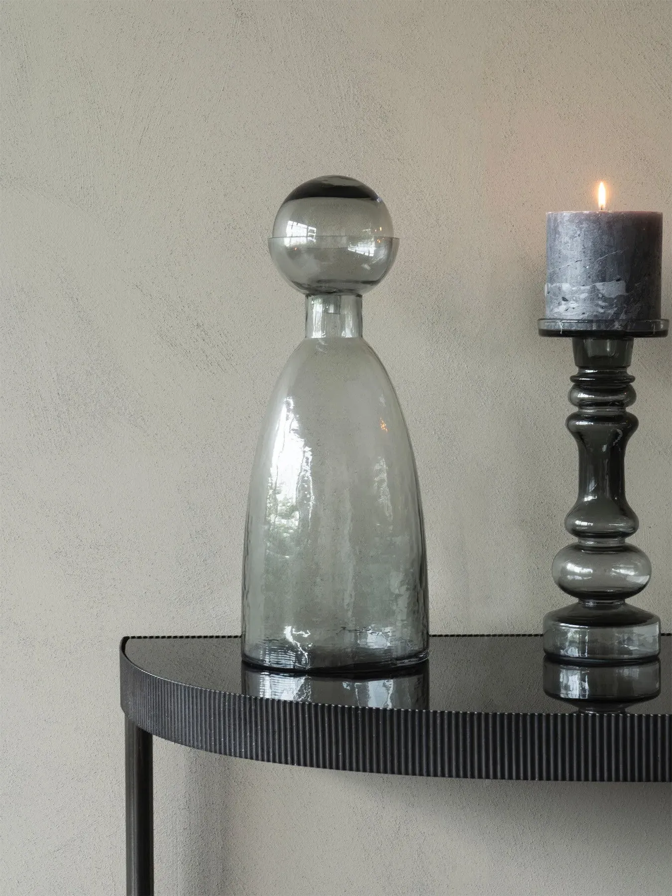 Bottle Vase Smoked Finish - Grey, Glass